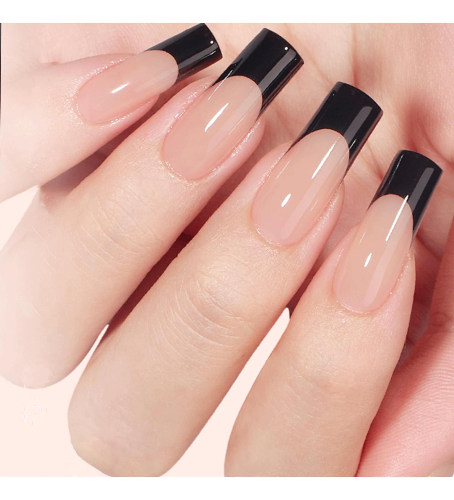 24PCS Long Black French False Nails | Square Full Cover Press On Nails for Women - Jelly Glue Included | Nail Art for Girls - Buy Online on SooperMarket.com