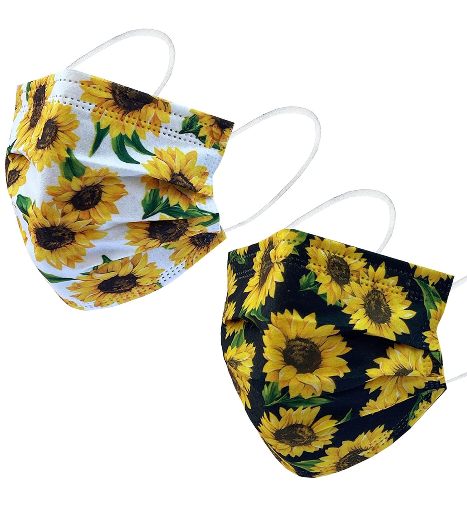 Everydayspecial Disposable Safety Mask 3 Layer Protection Face Mask for Adults 50 pcs + Necklace Holder (Sunflower Print) | 50 Count - Buy Online on SooperMarket.com