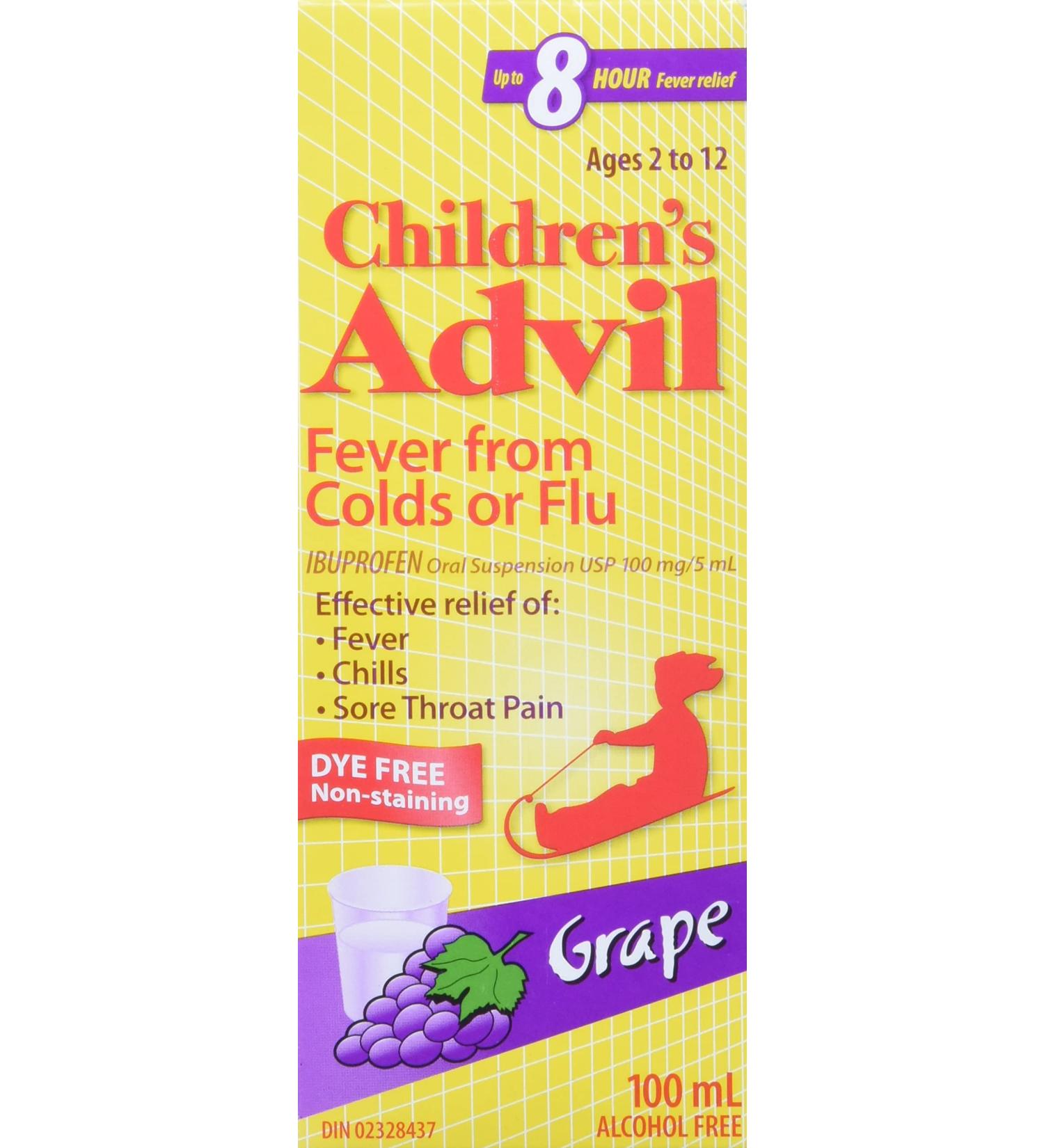 Children's Advil fever from colds or flu dye free pain/fever reliever 100ml grape flavour 100 ML Grape - Buy Online on SooperMarket.com