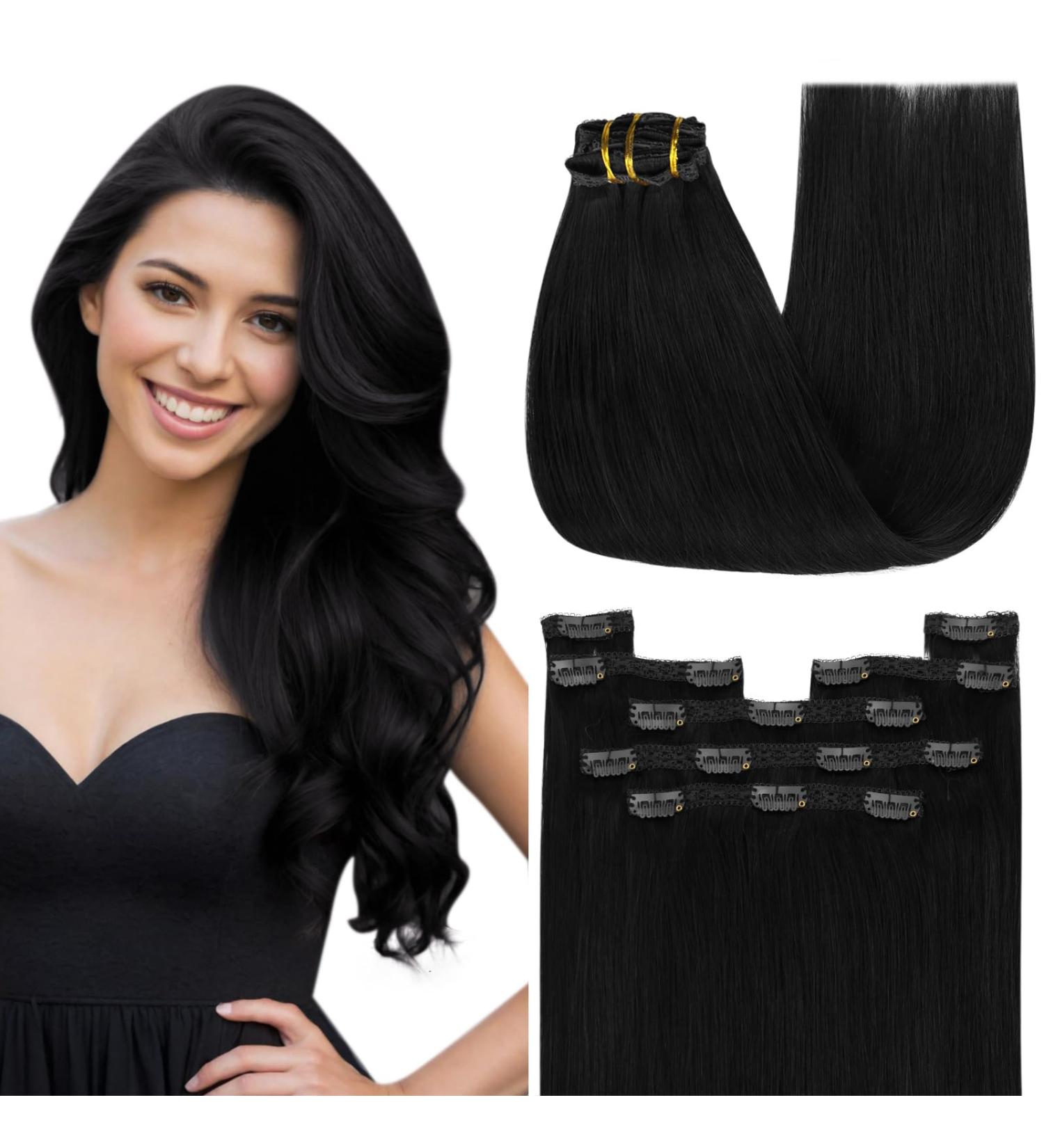 Youngsee Real Hair Clip In Extensions - 35cm Black 120g Remy Human Hair 7PCS - Buy Online on SooperMarket.com