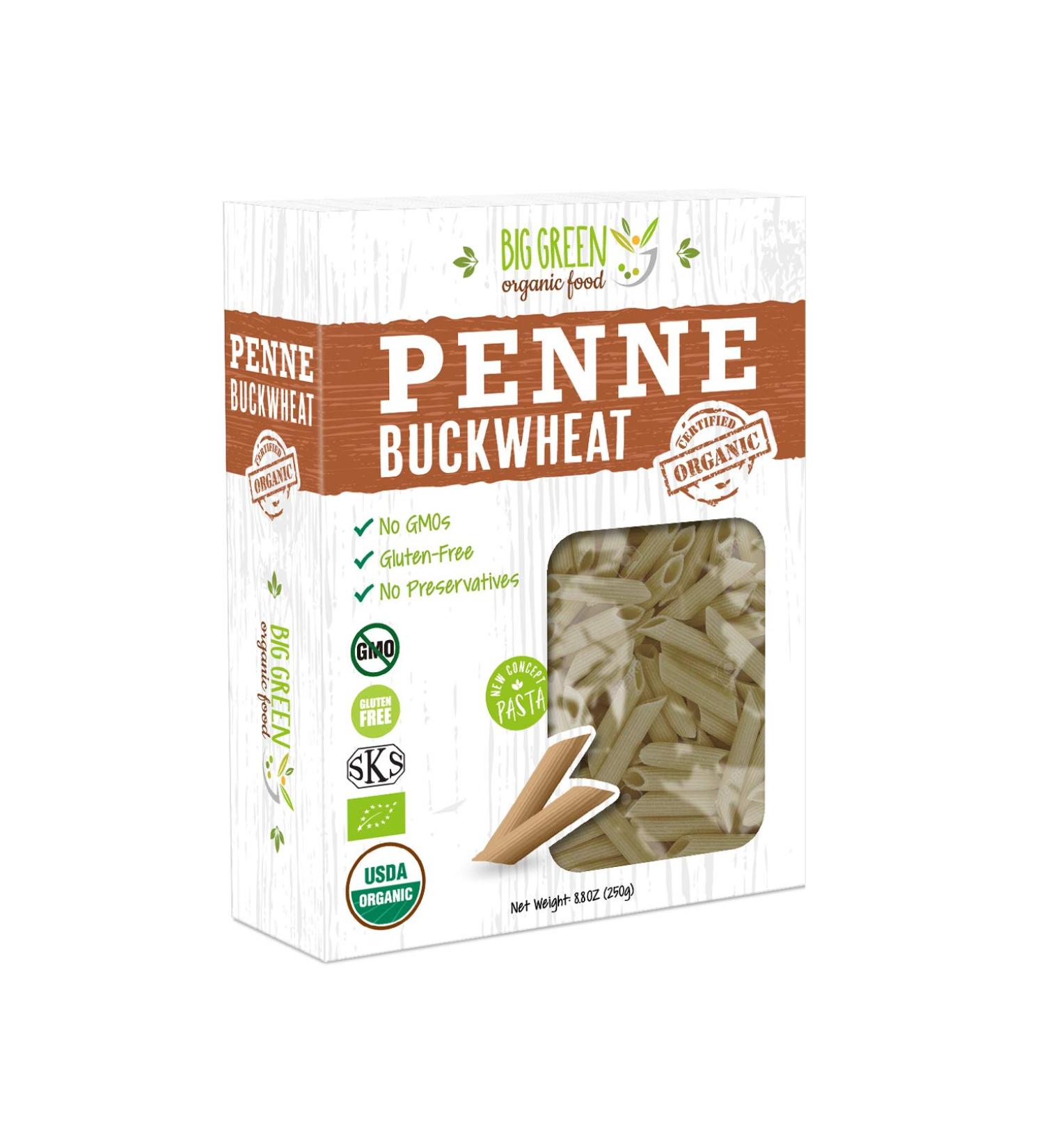 Big Green Organic Buckwheat Penne 8.8oz - 100% Gluten-Free Non-GMO Vegan Pasta - Buy Online on SooperMarket.com
