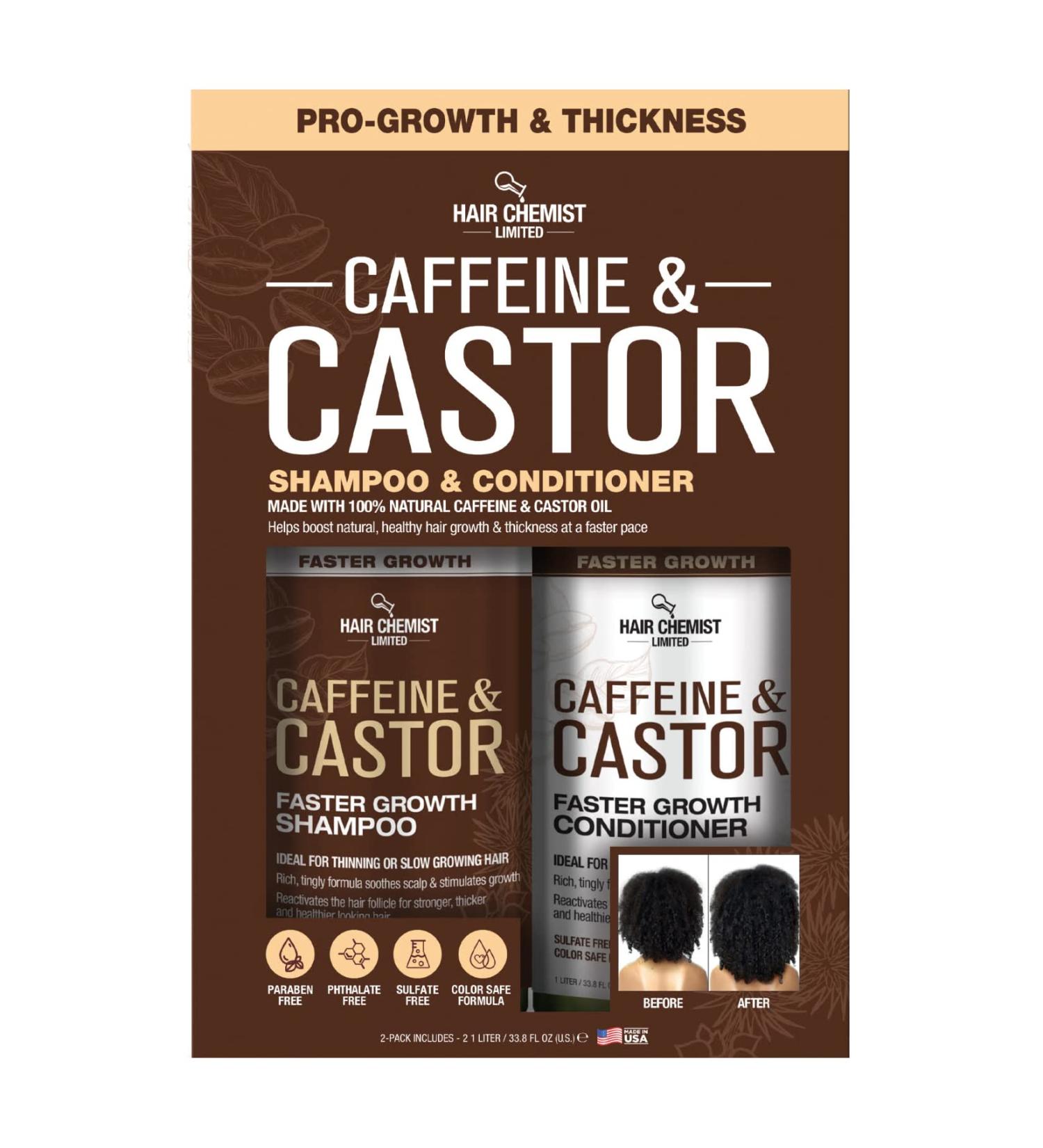 Hair Chemist Caffeine & Castor Shampoo & Conditioner Set - 33.8 oz | International Shipping Available - Buy Online on SooperMarket.com
