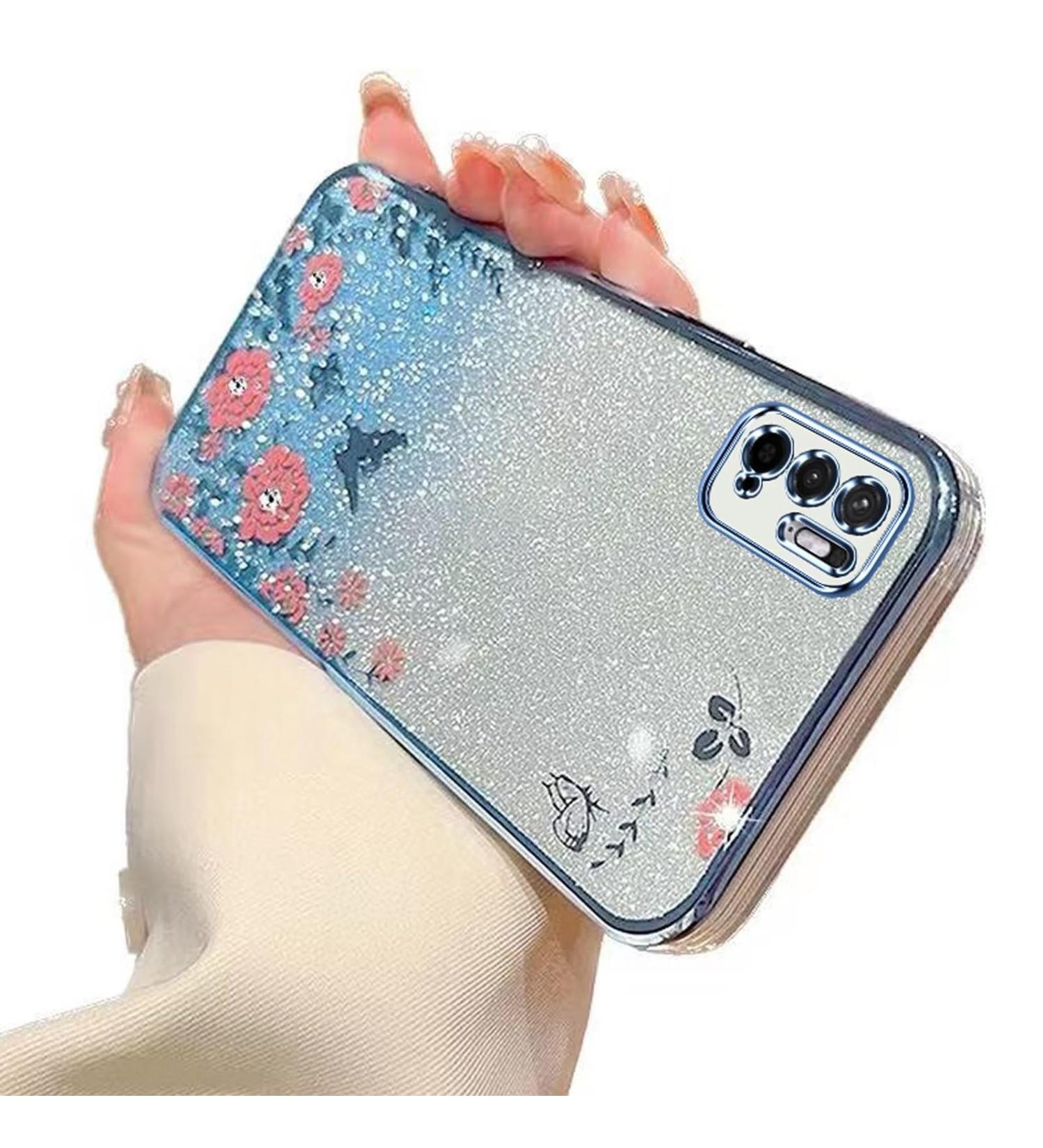 Tivenfezk Nadoli Glitter Diamond Case for Xiaomi Redmi Note 10 5G - Sparkle Flower Butterfly Soft Silicone Protective Cover - Glossy Blue Etui - Buy Online on SooperMarket.com