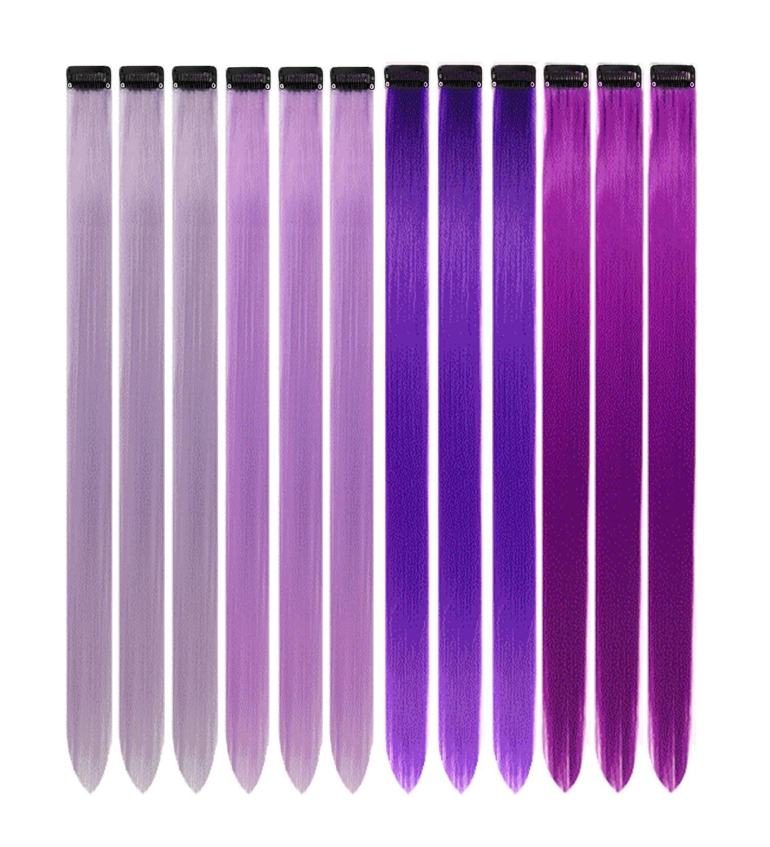 12 Pcs Colored Hair Extensions Colorful Clip in Hair Extensions 22 inch Synthetic Straight Hair Extensions for Kids Girls Women Light purple - Buy Online on SooperMarket.com