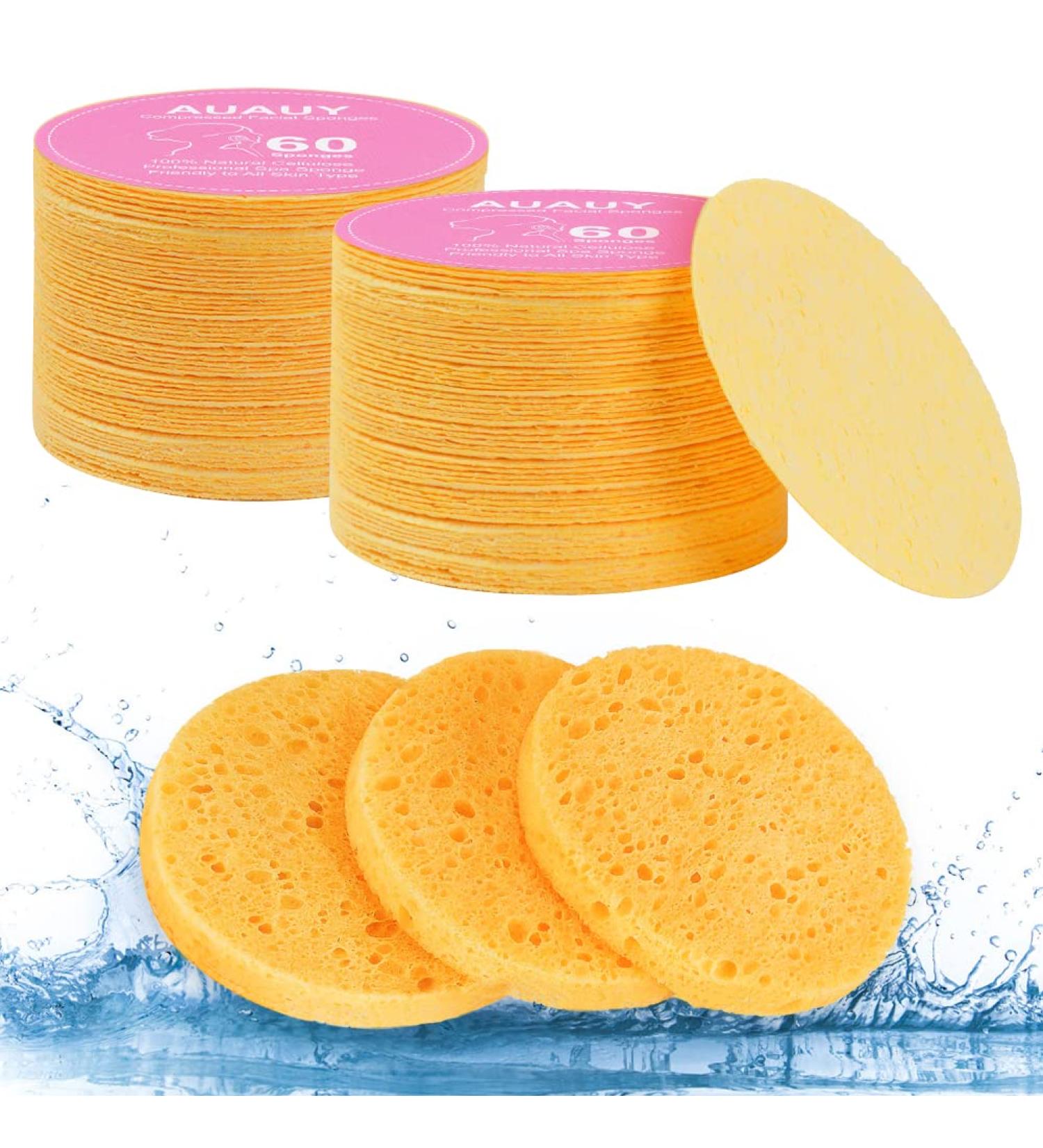 AUAUY Compressed Facial Sponges 60 Count Cellulose Facial Sponges for Daily Cleansing 100% Natural Wood Pulp Cotton Face Washing Sponge for Facial Cleansing Exfoliating Mask Makeup Removal 60 Beige - Buy Online on SooperMarket.com
