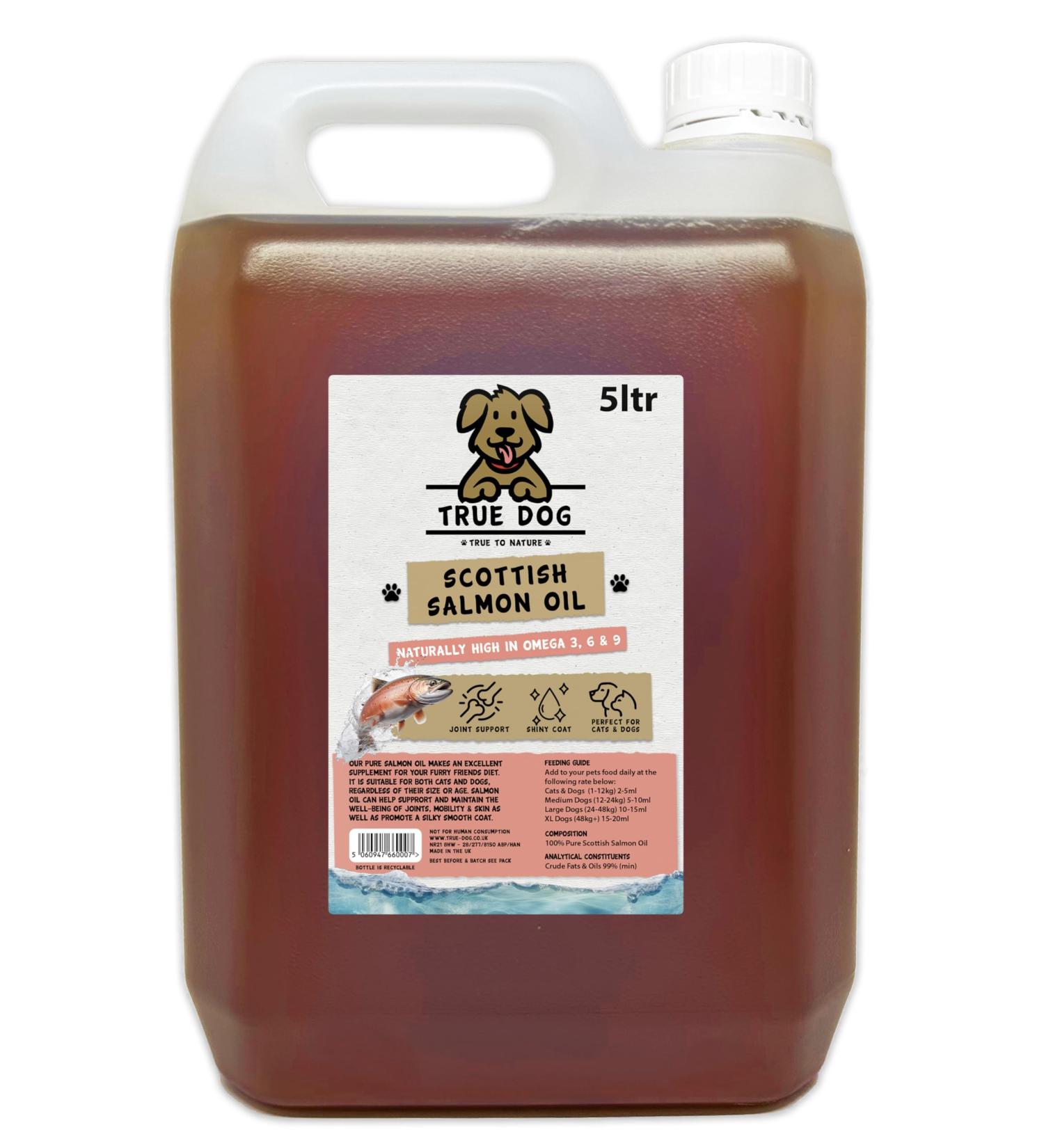 True Dog 100% Pure Scottish Salmon Oil 5ltr - Salmon Oil for Dogs & Cats - Omega 3 6 & 9 - Skin and Coat health | Joint & Mobility Support - Buy Online on SooperMarket.com