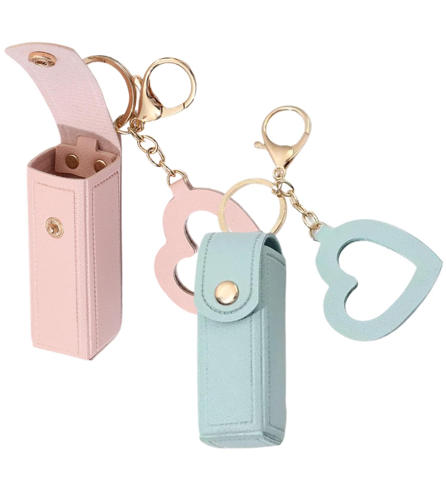 Buy 2PCS Lipstick Case with Heart Mirror | Portable Lip Balm Holder & Keyring Pouch for Women - Perfect Gift - Buy Online on SooperMarket.com