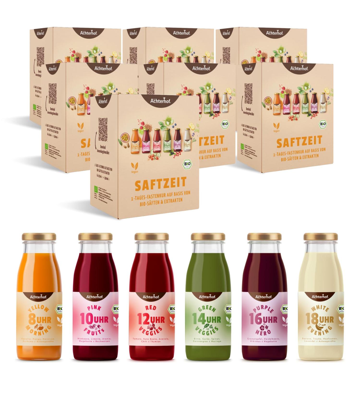 Safe Time 7-Day Fasting Cure Bio | 7x 6 Bottles of Fruity-Sweet Fruit & Vegetable Juices with Herbs | International Shipping Available - Buy Online on SooperMarket.com
