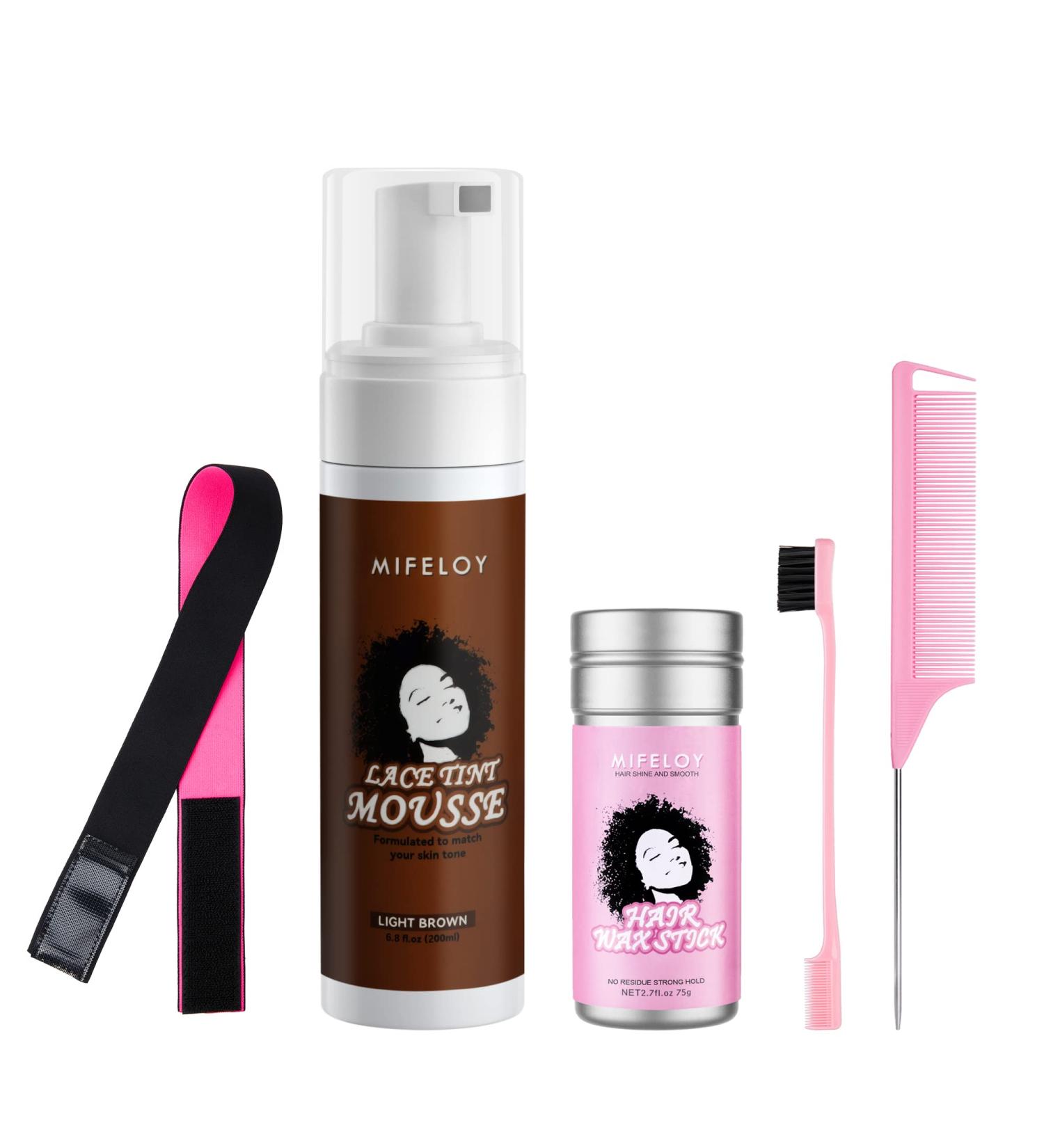 5 Pcs Wig Tool Kit 200ml Lace Tint Melting Hair Mousse Foam Mocha Dark Brown Toupees Spray Glue 75g Styling Wax Stick Pomade Gel Edge Control Brush Needle Tail Comb Wig Band 5 Pcs Wig Tool Set-Dark Brown-Pink - Buy Online on SooperMarket.com