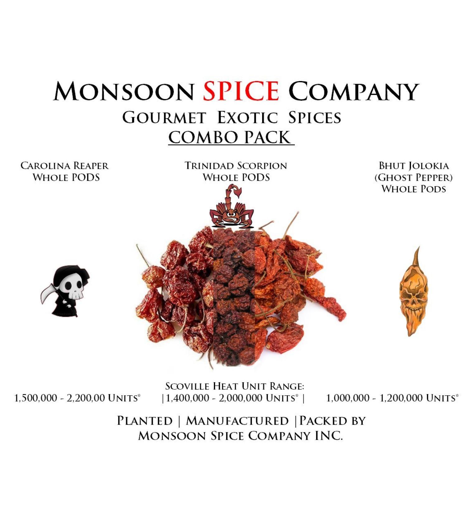 Carolina Reapers Dry Whole Pepper Pods - Hottest Peppers in the World | Free Shipping - Combo Deal with Scorpion & Ghost Pepper Pods - Buy Online on SooperMarket.com