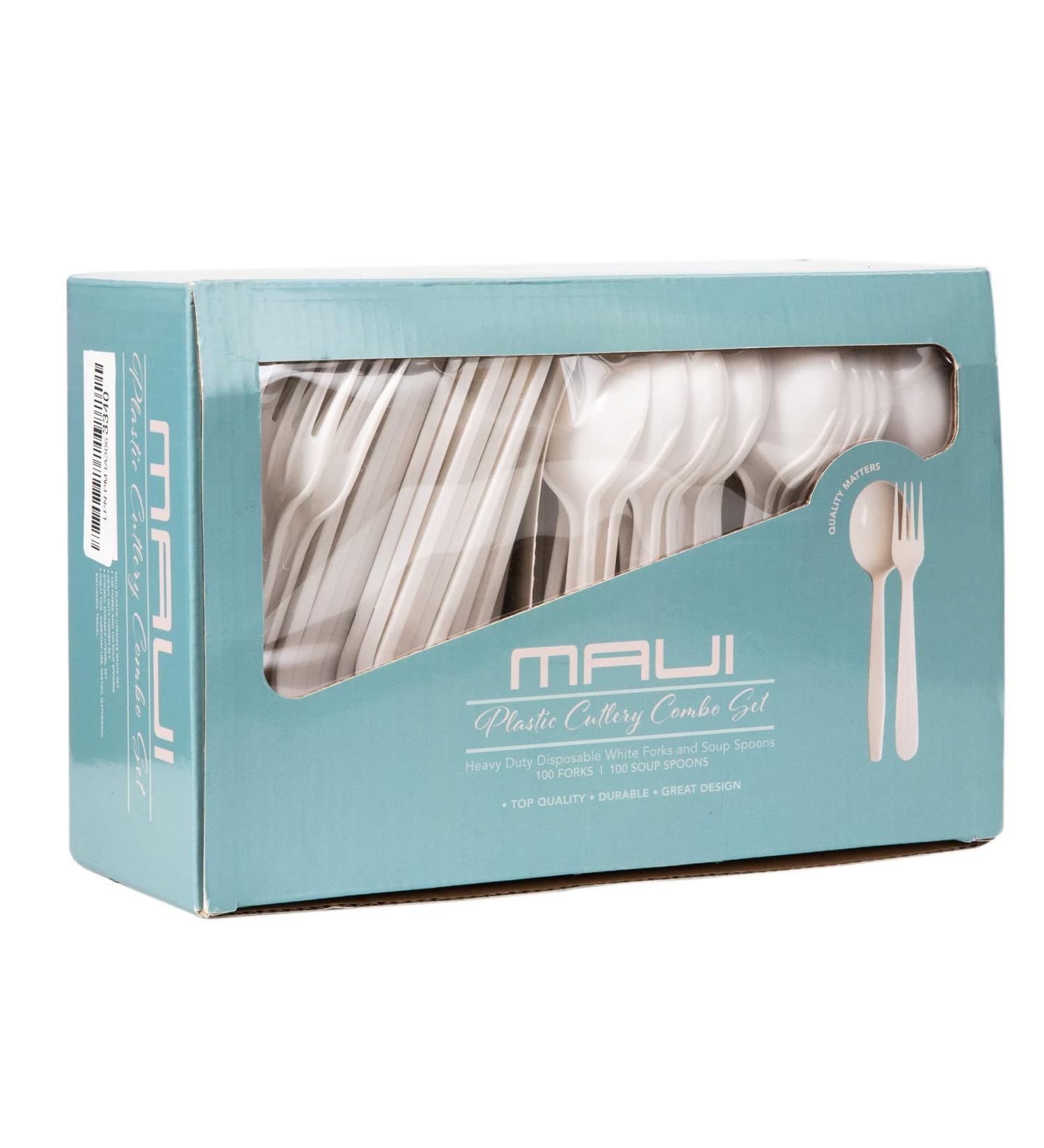 MAUI Heavy Duty Plastic Forks and Spoons Set - 200 Pack, Disposable, Strong and Durable - Ideal for Parties and Gatherings by Maui - Buy Online on SooperMarket.com