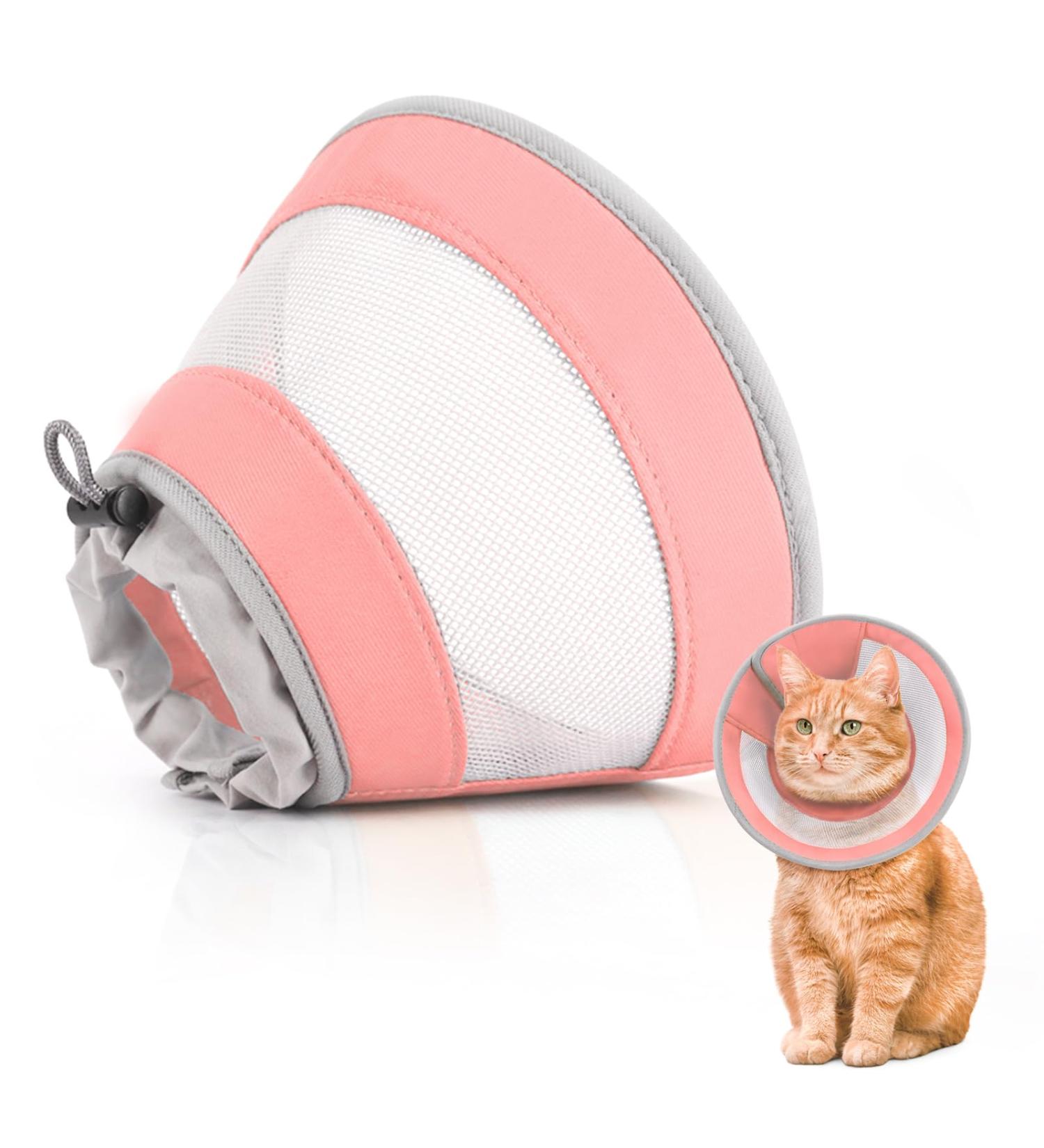 Supet Breathable Adjustable Cat Cone Collar - Water Resistant & Soft Recovery E-Collar for Cats - Pink (Neck Girth 14-24CM) - Buy Online on SooperMarket.com