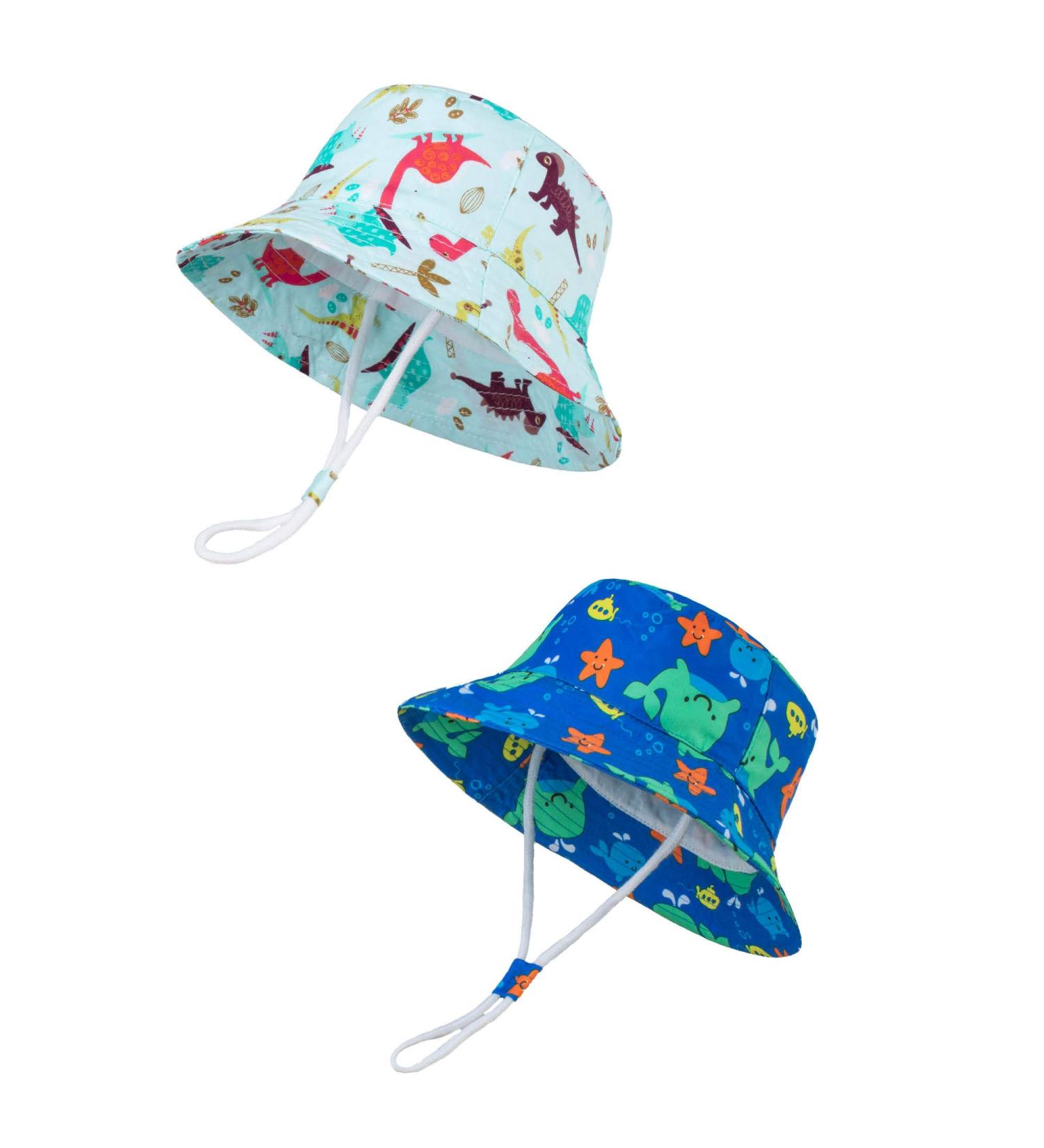 LANGZHEN Baby Girls Beach Sun Protection Hat | Adjustable Wide Brim Toddler Kids Hat with Chin Strap | Colorful Dinosaur+Blue-Whale | 6-12 Months - Buy Online on SooperMarket.com