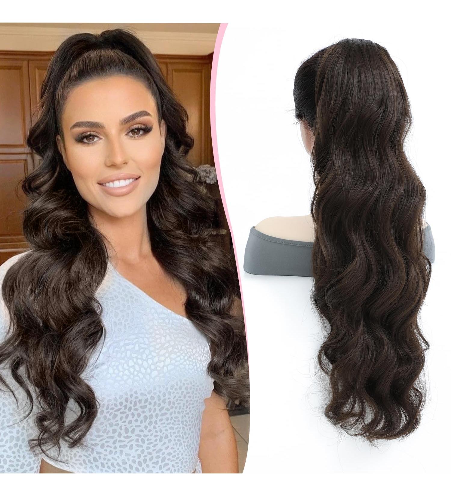 MORICHY Ponytail Extension 26Inch Long Wavy Drawstring Ponytail Synthetic Curly Pony Tails Fake Hair Natural Brown Ponytail Hair Extension for Women (Natural Brown) 26Inch Natural Brown - Buy Online on SooperMarket.com