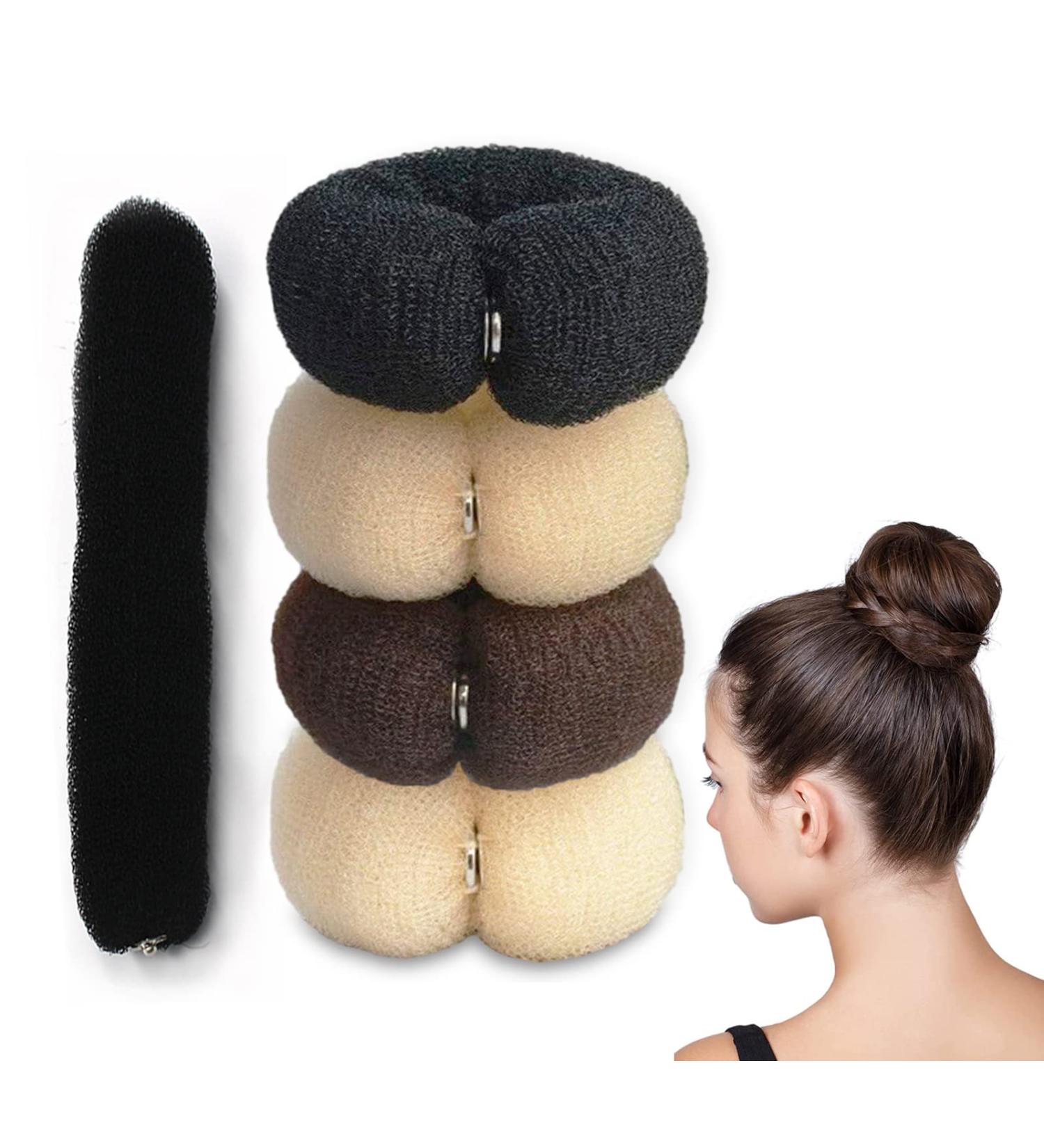 4 Pieces Dutt Pillow Set - Large Donut Hair Bun Maker & Updo Accessories for Girls (Black Brown Cream White) | International Shipping Available - Buy Online on SooperMarket.com