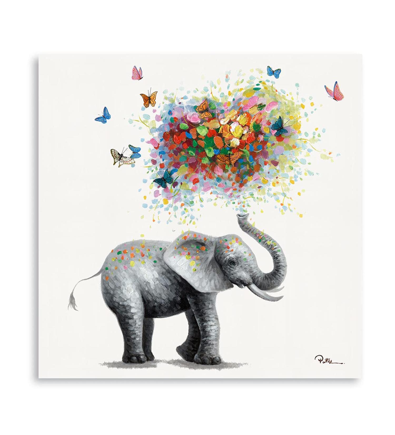 Colorful Butterfly Elephant Nursery Wall Art Print - Heart Balloon Design - 30x30CM Canvas Framed Decor - Buy Online on SooperMarket.com
