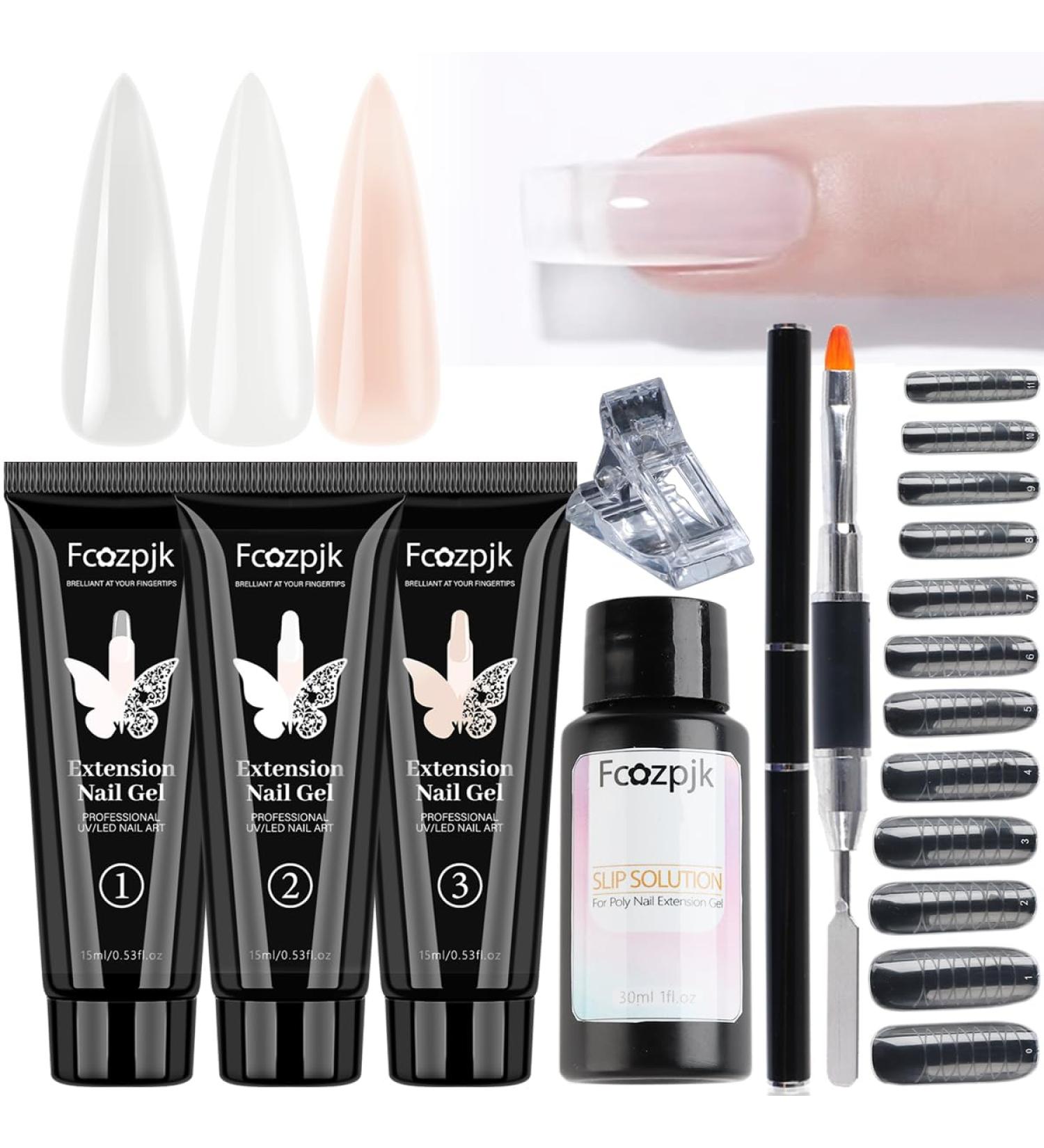 Poly Extension Gel Nail Kit - Clear White Pink Builder Gel with Slip Solution & Dual Forms | Home Manicure Starter Set - Buy Online on SooperMarket.com