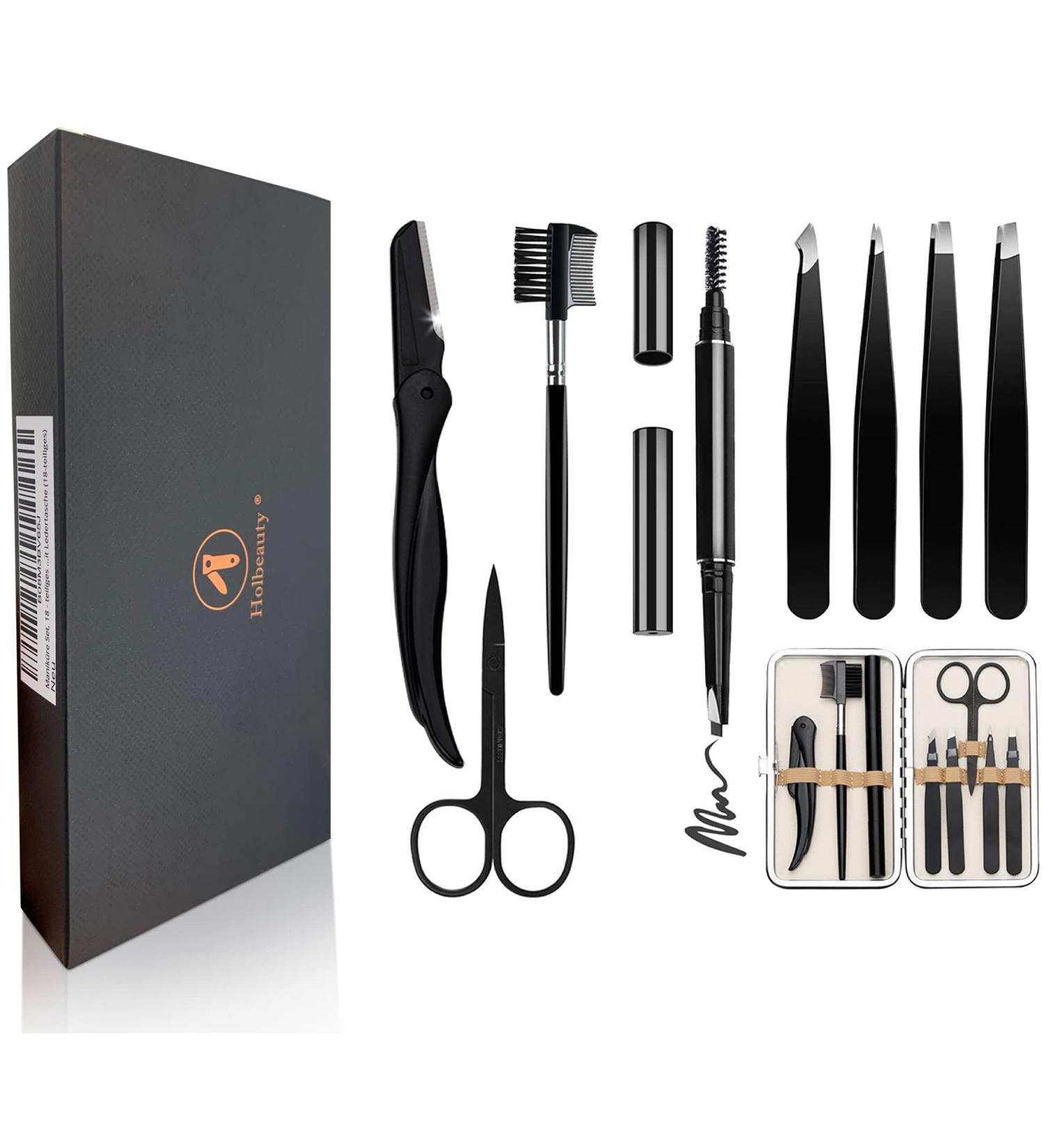 Holesto 8-Piece Eyebrow Tweezers Set - Precision Plucking Tools with Eyebrow Pencil Brush Scissors & Case - Perfect for Flawless Brows - Buy Online on SooperMarket.com