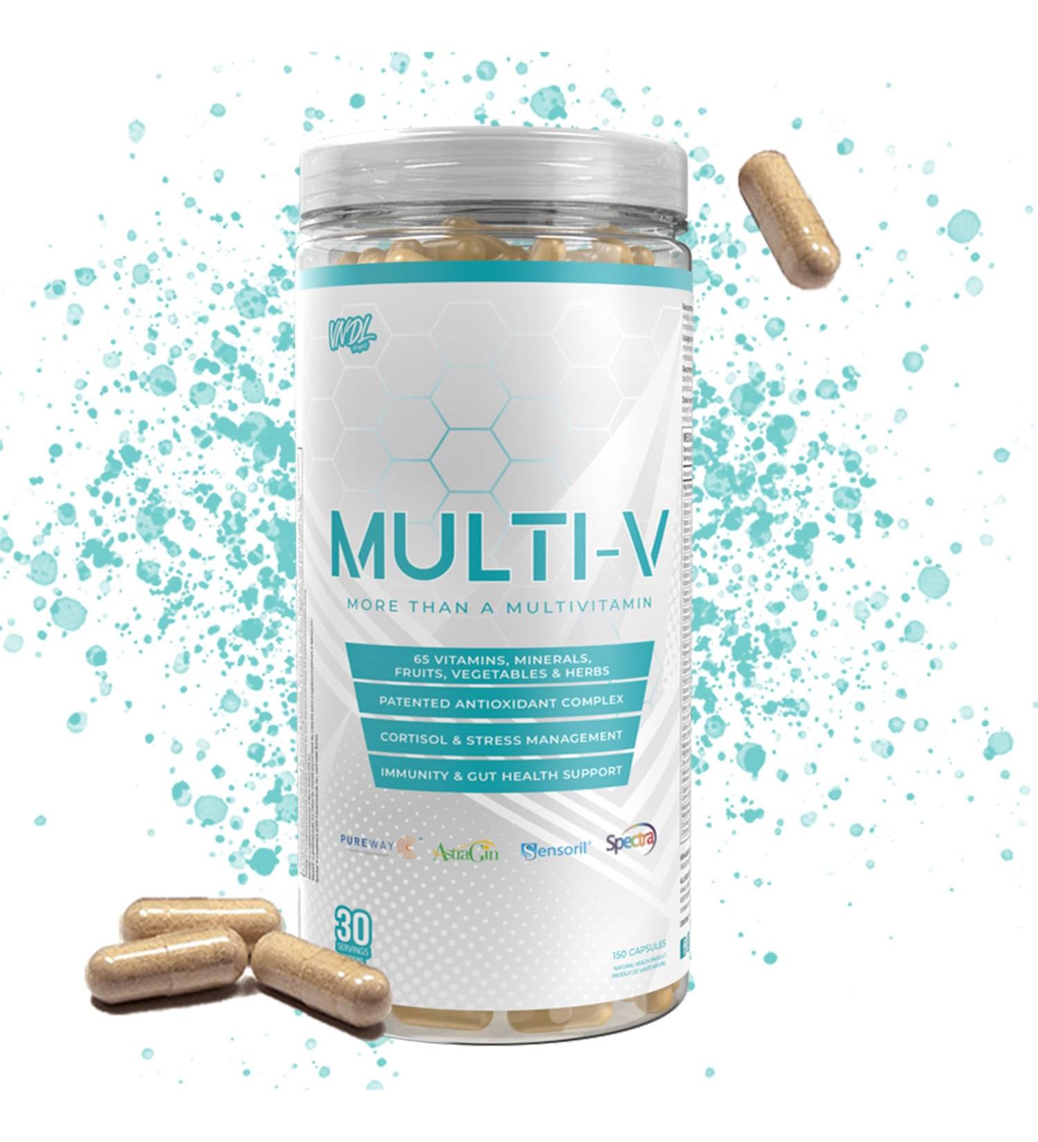 VNDL Project Multi-V Multivitamin For Men & Women - 65 Vitamins Minerals Fruits Vegetables & Herbs - Supports Gut Health Cortisol Manager & Antioxidant Complex - 30 Serving Bottle/150 Capsules Multi-V (150 Capsules) - Buy Online on SooperMarket.com