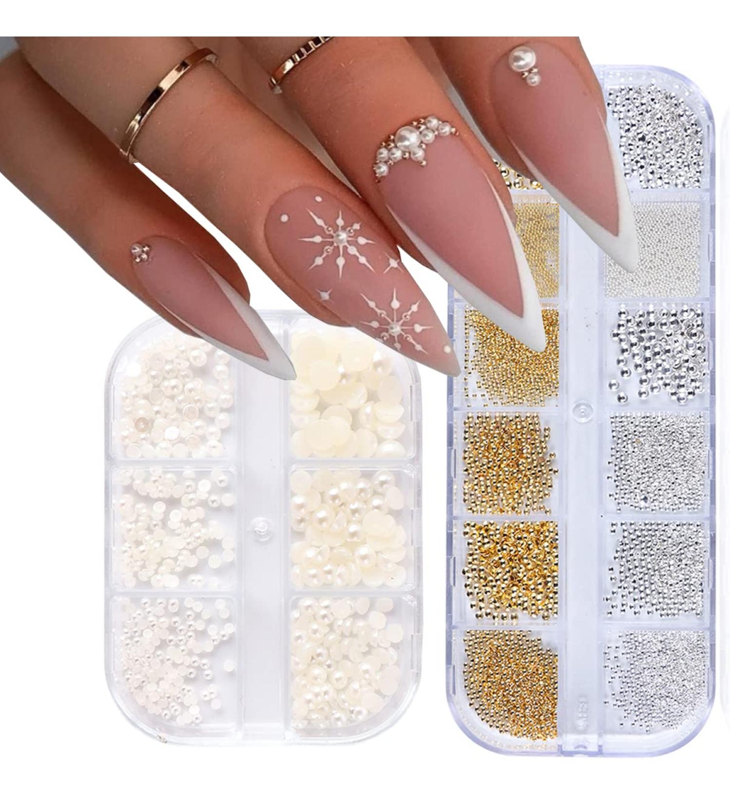 2 Boxes Gold Silver Nail Art Pearls Beads & Rhinestones for DIY Manicure & Jewelry - Buy Online on SooperMarket.com