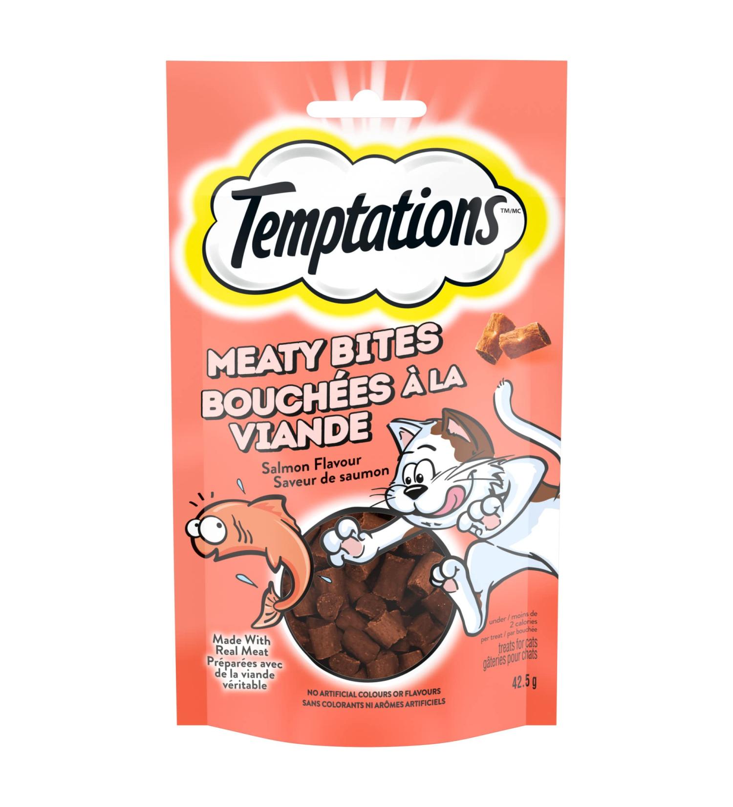 TEMPTATIONS MEATY BITES Cat Treats Adult Salmon Flavour 42.5g Pouch (7 Pack) - Buy Online on SooperMarket.com
