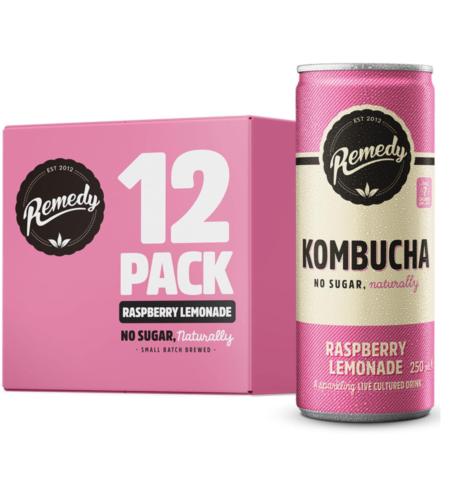 Remedy Kombucha Raspberry Lemonade 12x250ml - Sparkling Live Cultured Drink - Buy Online on SooperMarket.com