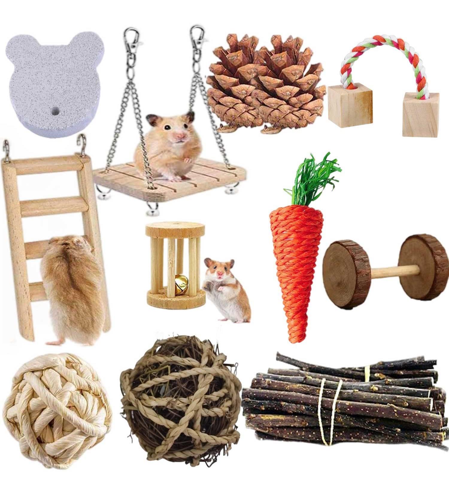 ACLUYSKA 21PCS Hamster Guinea Pig Toys | Small Animal Activity Chew Accessories | Apple Wood Ladder Bell Roller | Teeth Care for Dwarf Hamsters, Rats, Chinchillas, Gerbils, Bunnies - Buy Online on SooperMarket.com