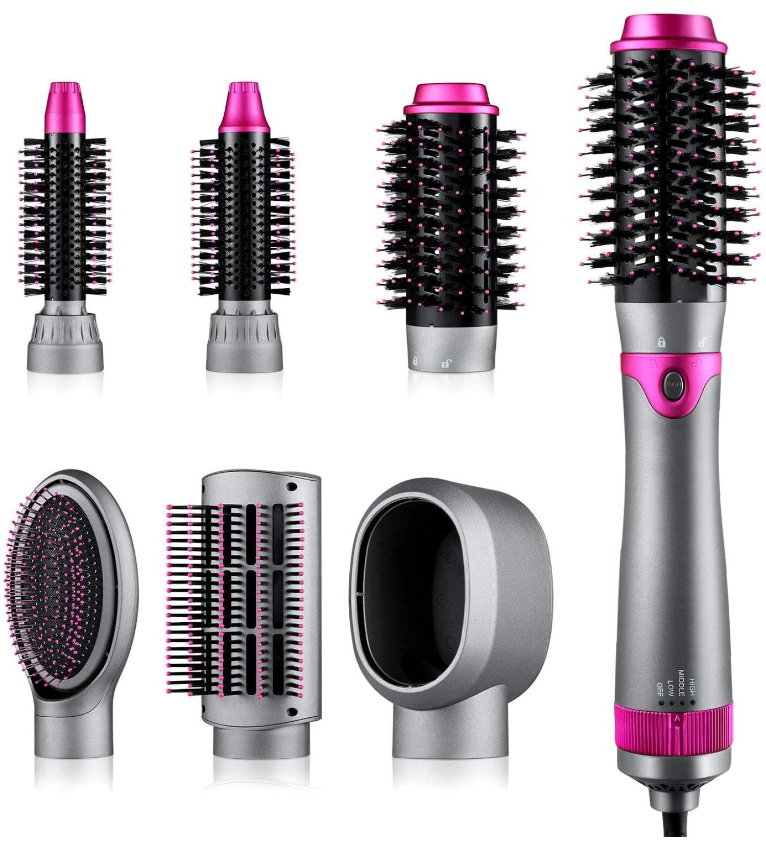 6-in-1 Hair Dryer Brush and Volumizer - Detachable Styler for Straightening, Curling, Drying - One-Step Hot Air Brush for Styling - Buy Online on SooperMarket.com