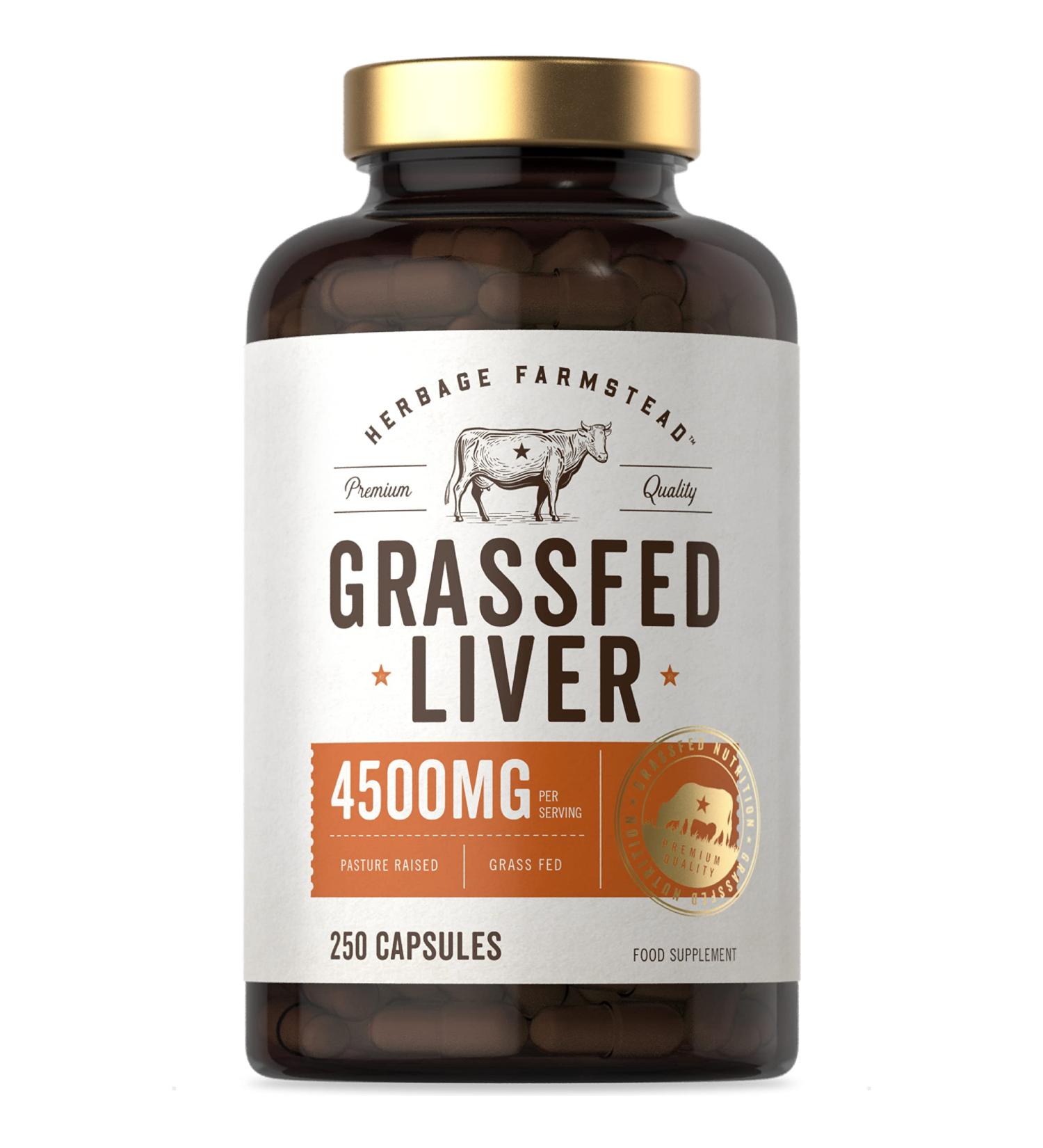 Grass Fed Beef Liver Capsules - 250 Count | Desiccated & Preservative-Free | Pasture Raised | Herbage Farmstead - Buy Online on SooperMarket.com