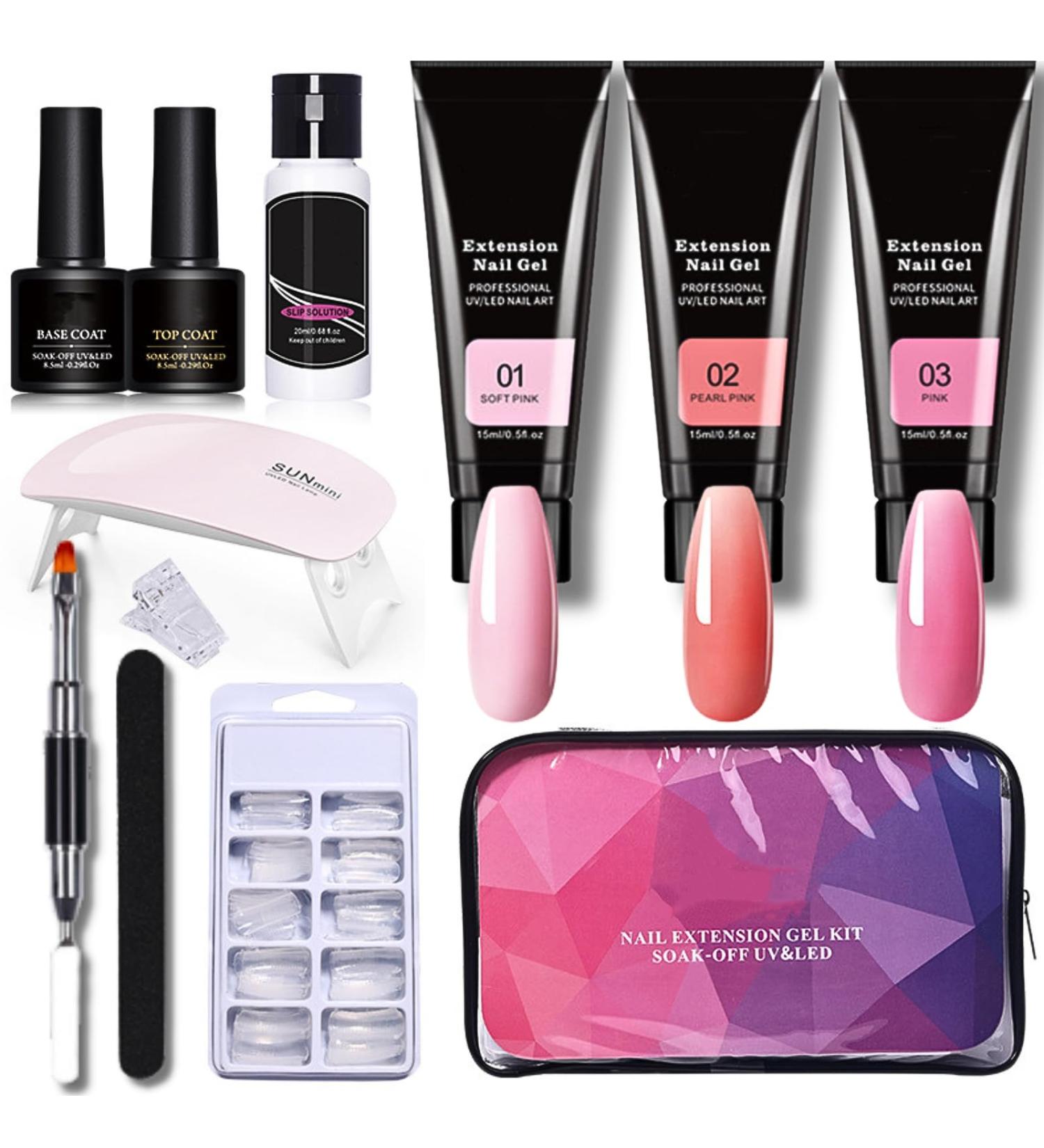 Gel Nail Polish Set with Lamp Starter Kit 3 Colors Pink Nude Gel Nail Polish Set Gel Nail Extension Kit No Wipe Base & Top Coat Gel Nail Kit Gift for Beginner DIY at Home - Buy Online on SooperMarket.com