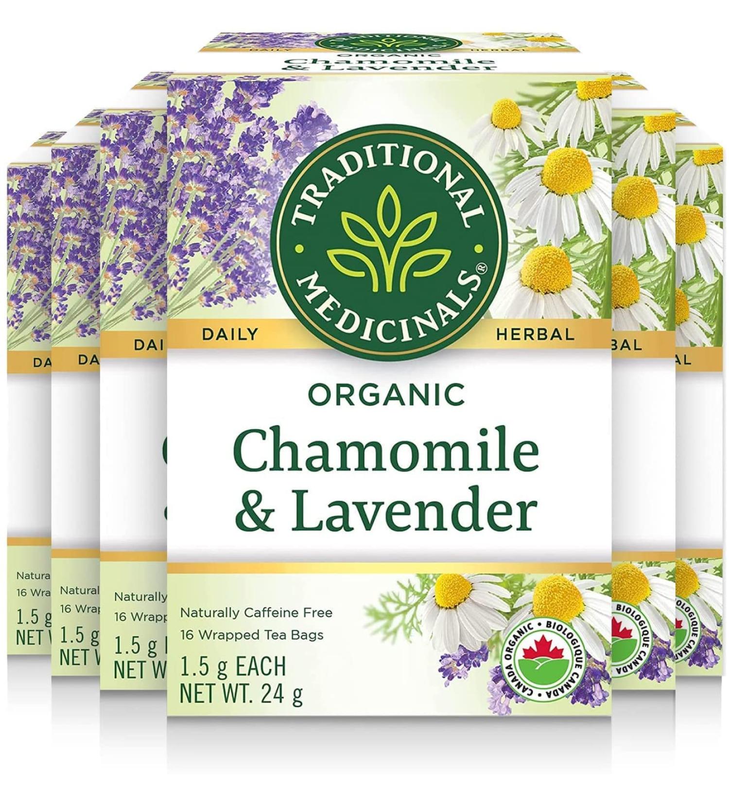 Traditional Medicinals - Organic Chamomile with Lavender Herbal Tea (Pack of 6) - Soothing blend containing Lemon Balm - 96 Tea Bags Total Tea Chamomile with Lavender 16 Count (Pack of 6) - Buy Online on SooperMarket.com