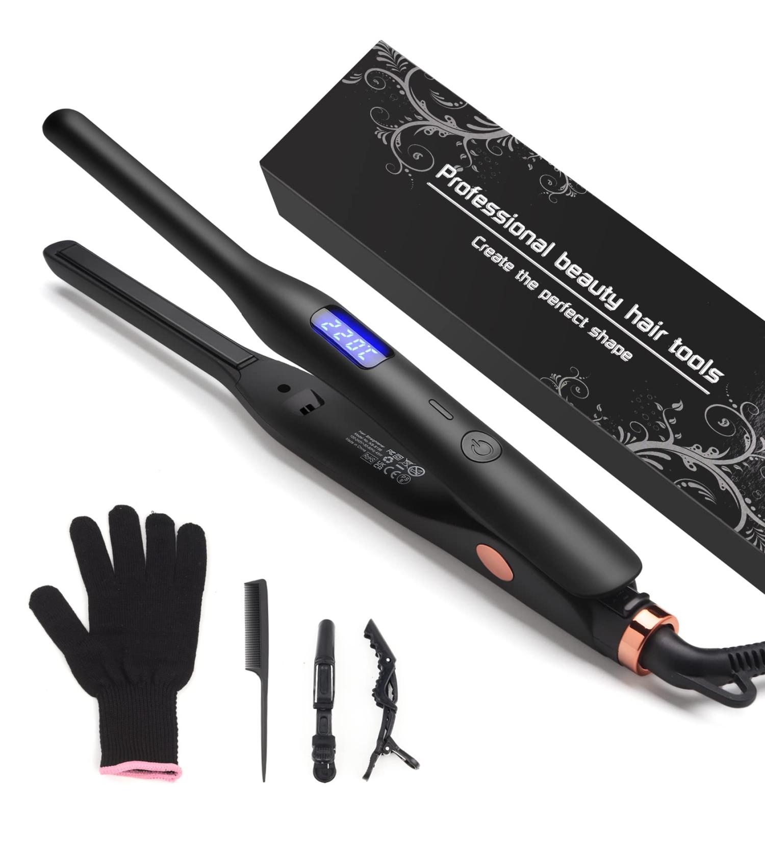 Mini Hair Straightener for Short Hair & Beard - Adjustable Temperature Flat Iron for Pixies & Tight Curls (Black) - Buy Online on SooperMarket.com
