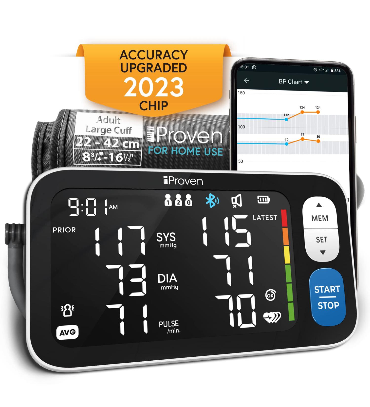 iProven 2023 Smart Upper Arm Blood Pressure Monitor - 500 Memory Sets - Large Adjustable Cuff - Backlit Display - Bluetooth App - Home Use - Buy Online on SooperMarket.com