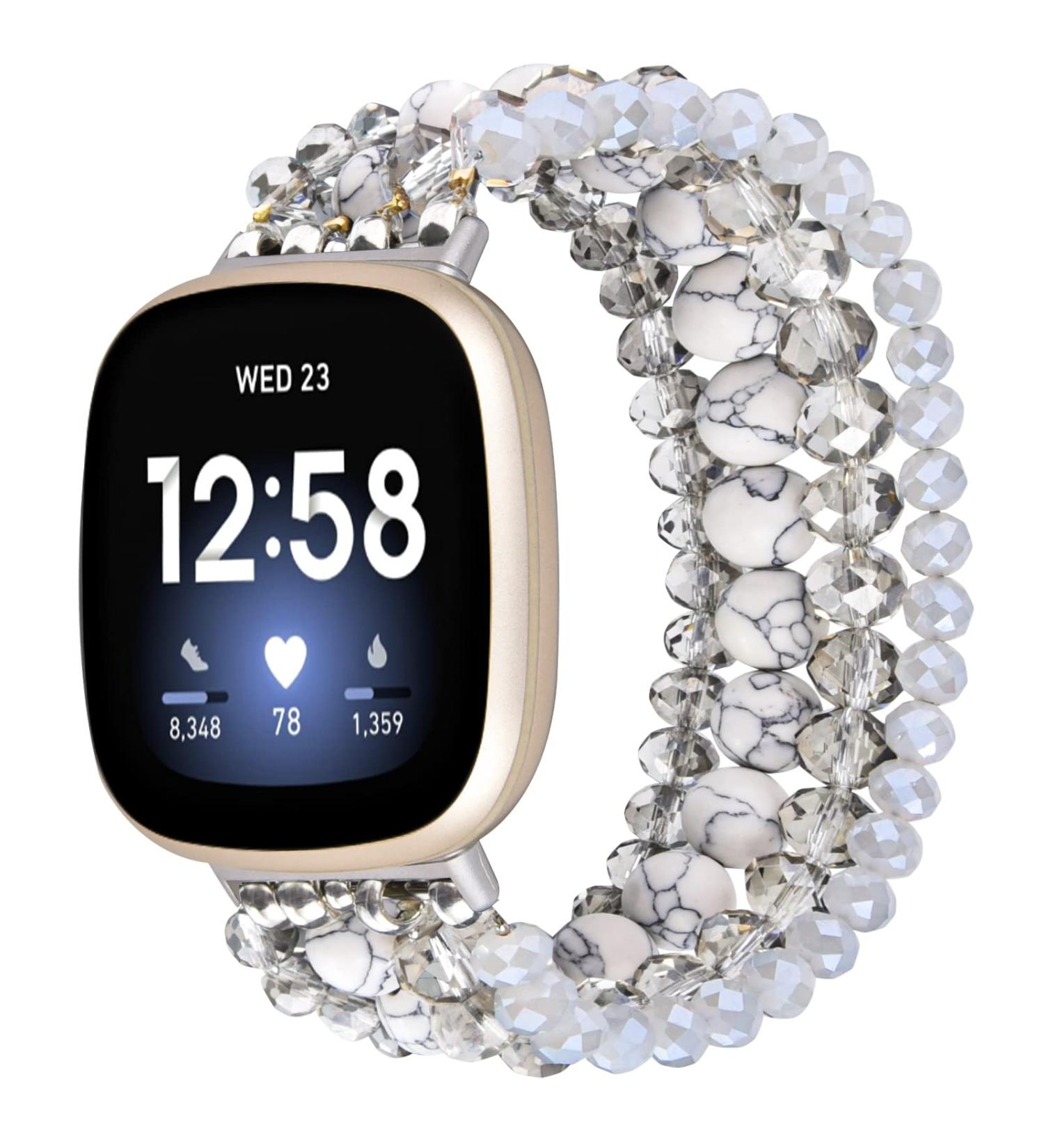 Women's Handmade Beaded Bracelet Band for Fitbit Versa 3/Sense - White/Grey - Buy Online on SooperMarket.com