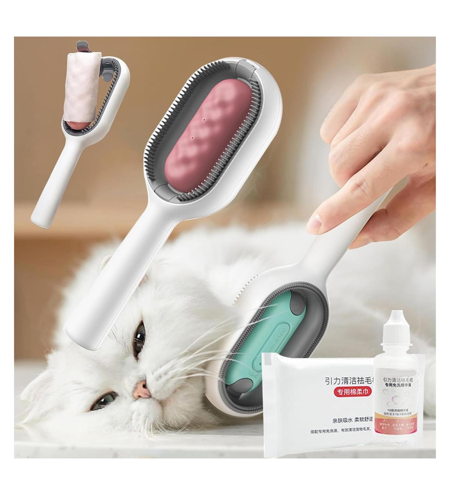 Cabbage Pets Sticky Brush 2.0 for Cats - 4 in 1 Universal Pet Knot Remover Cat Brush with Wet Wipes & Leave-In Essence - Best Cat Grooming Tool - Buy Online on SooperMarket.com