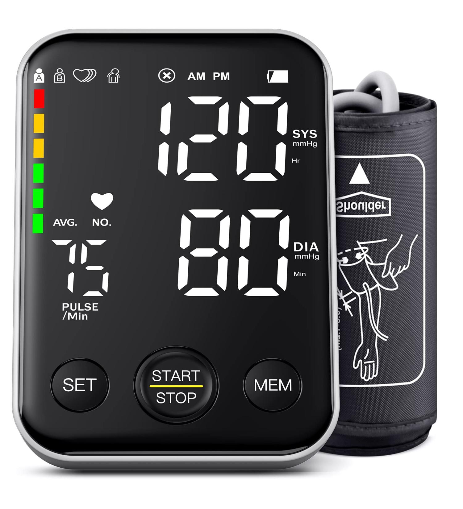 Automatic Digital Blood Pressure Monitor with LED Display - Upper Arm BP Cuff Machine for 2 Users, 240 Memory Storage, Storage Bag - Black - Buy Online on SooperMarket.com
