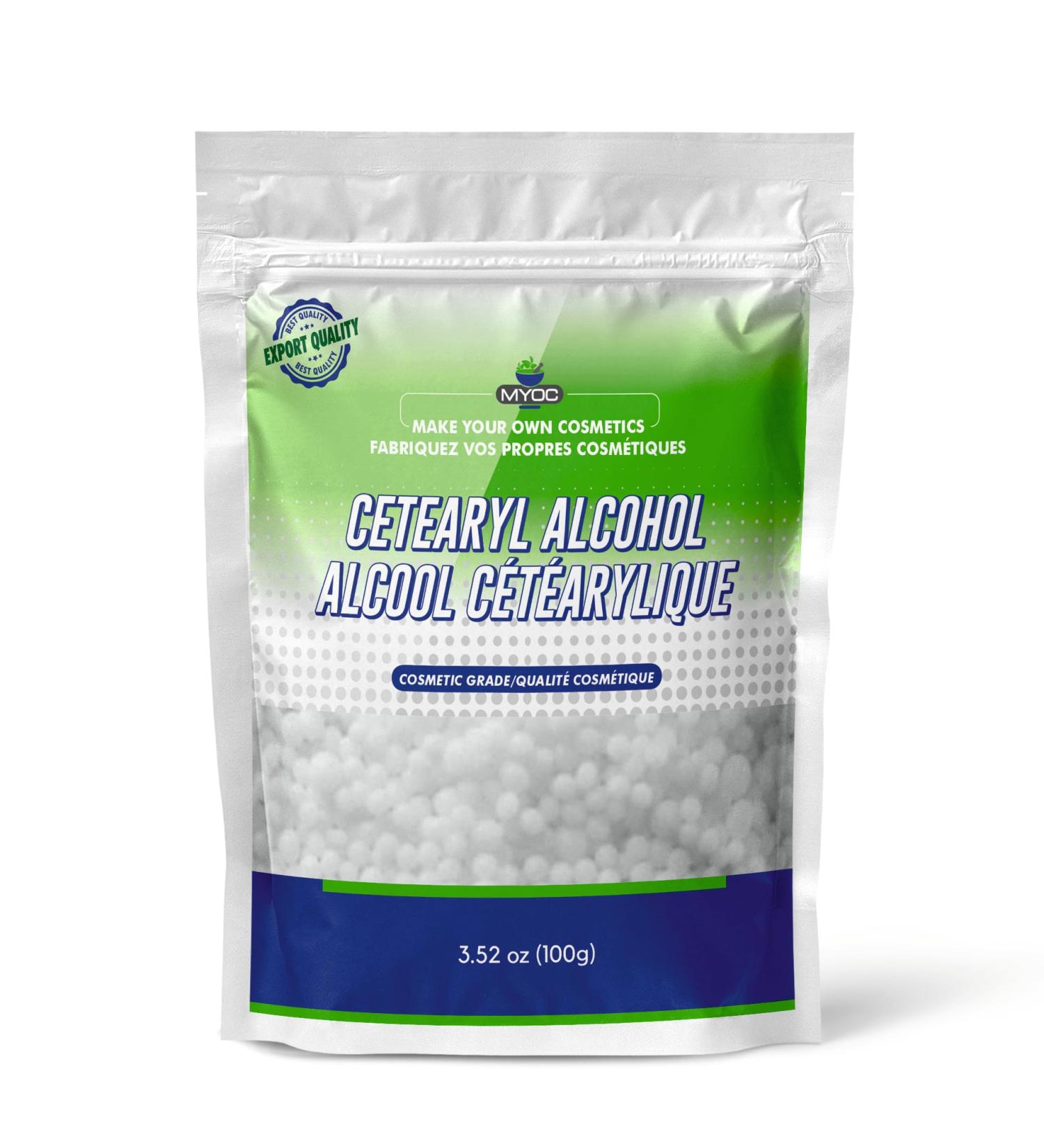 Myoc Cetearyl Alcohol (100 gm / 3.88 Oz) Cosmetic Grade no adulterants Non-GMO paraben Free cGMP Quality Pure and Used for Dry Rough Scaly Itchy Skin and Minor Skin irritations