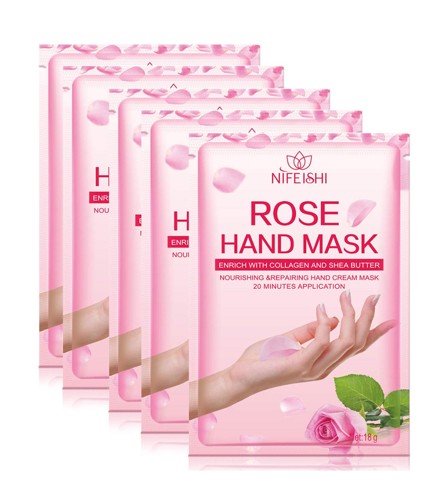 Rose Moisturizing Hand Peel Mask (5 Pack) Exfoliating and Hydrating Gloves for Baby Soft Hands - Repair Dry and Rough Skin - Men and Women - Buy Online on SooperMarket.com