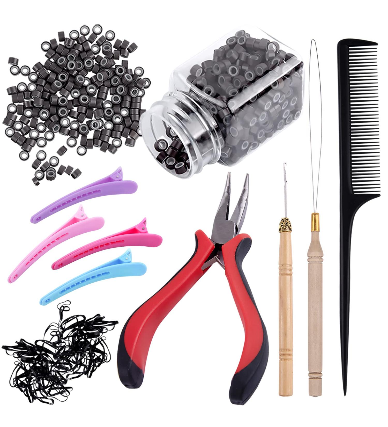 Duufin Dark Brown Microring Extensions Set - 500 Rings Pliers Needles Clips Comb & Mini Hair Gum for Perfect Hair Extensions - Buy Online on SooperMarket.com