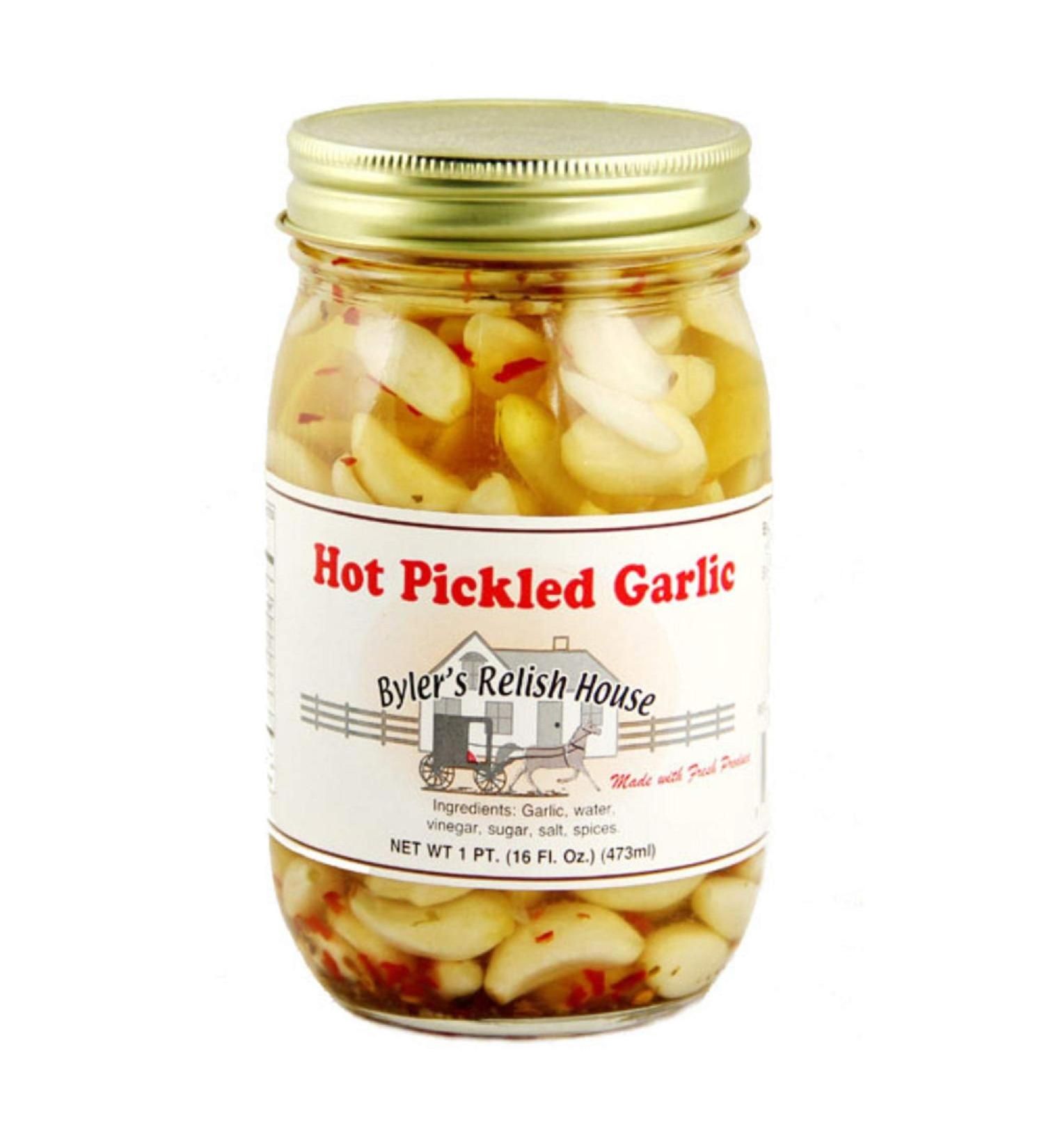 Byler's Relish House Homemade Amish Country Hot Pickled Garlic 16 oz.