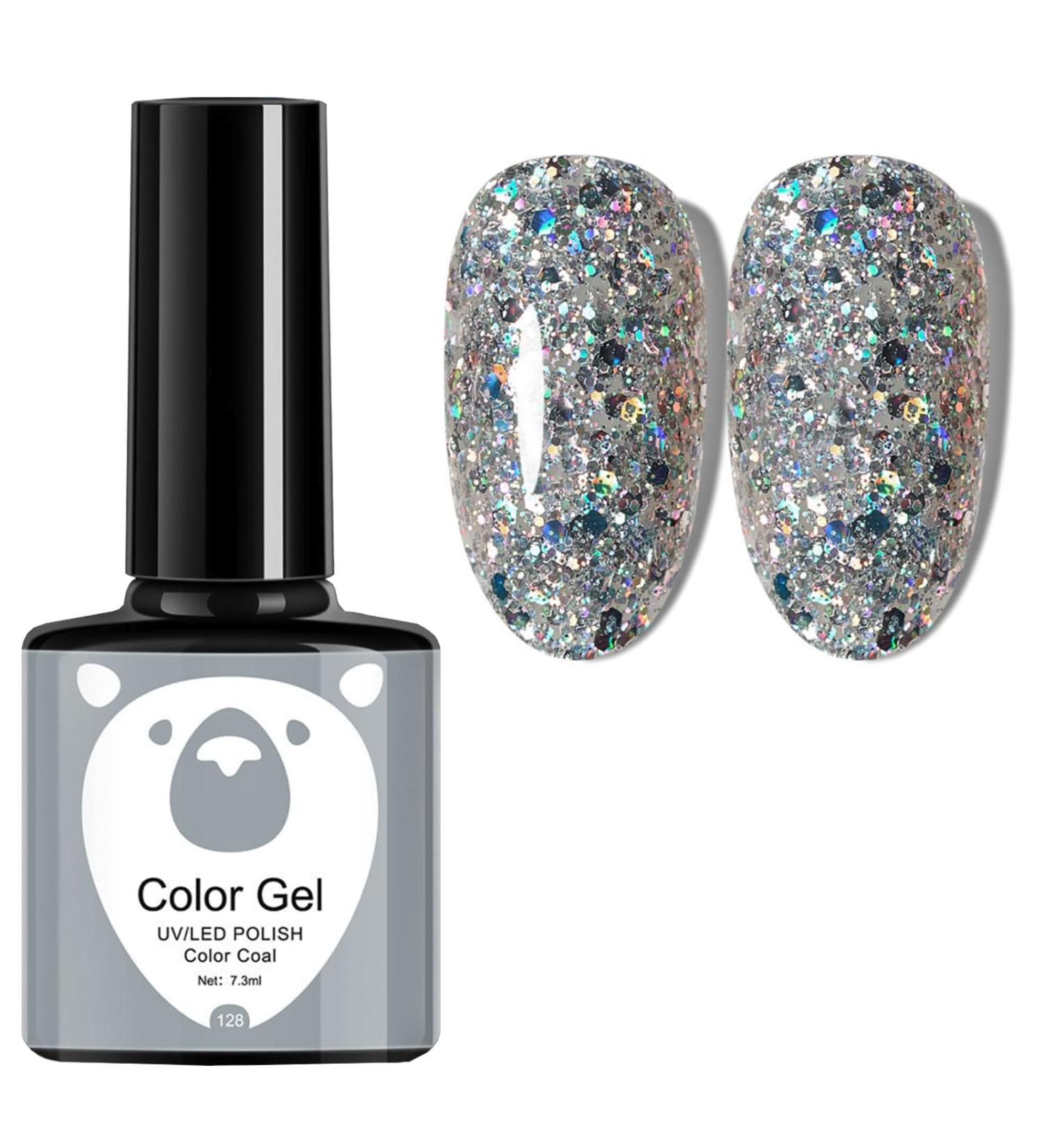 Silver Glitter Gel Nail Polish Nail Varnish Soak off UV/LED Lamp French Manicure Nails Long Lasting Nail Art Manicure Salon DIY at Home - Buy Online on SooperMarket.com