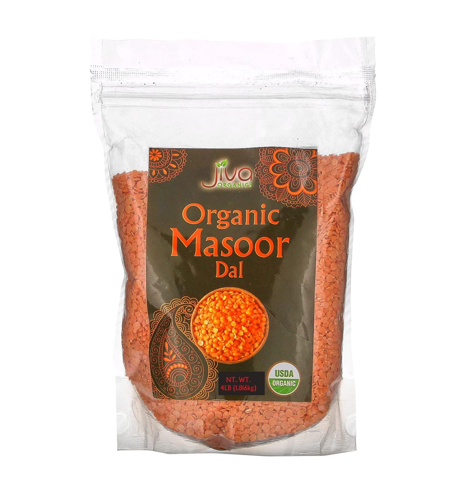 Jiva Organic Split Red Lentils 4lb - Masoor Dal - Non-GMO Vegan Certified - 64oz - Non-Irradiated - Buy Online on SooperMarket.com
