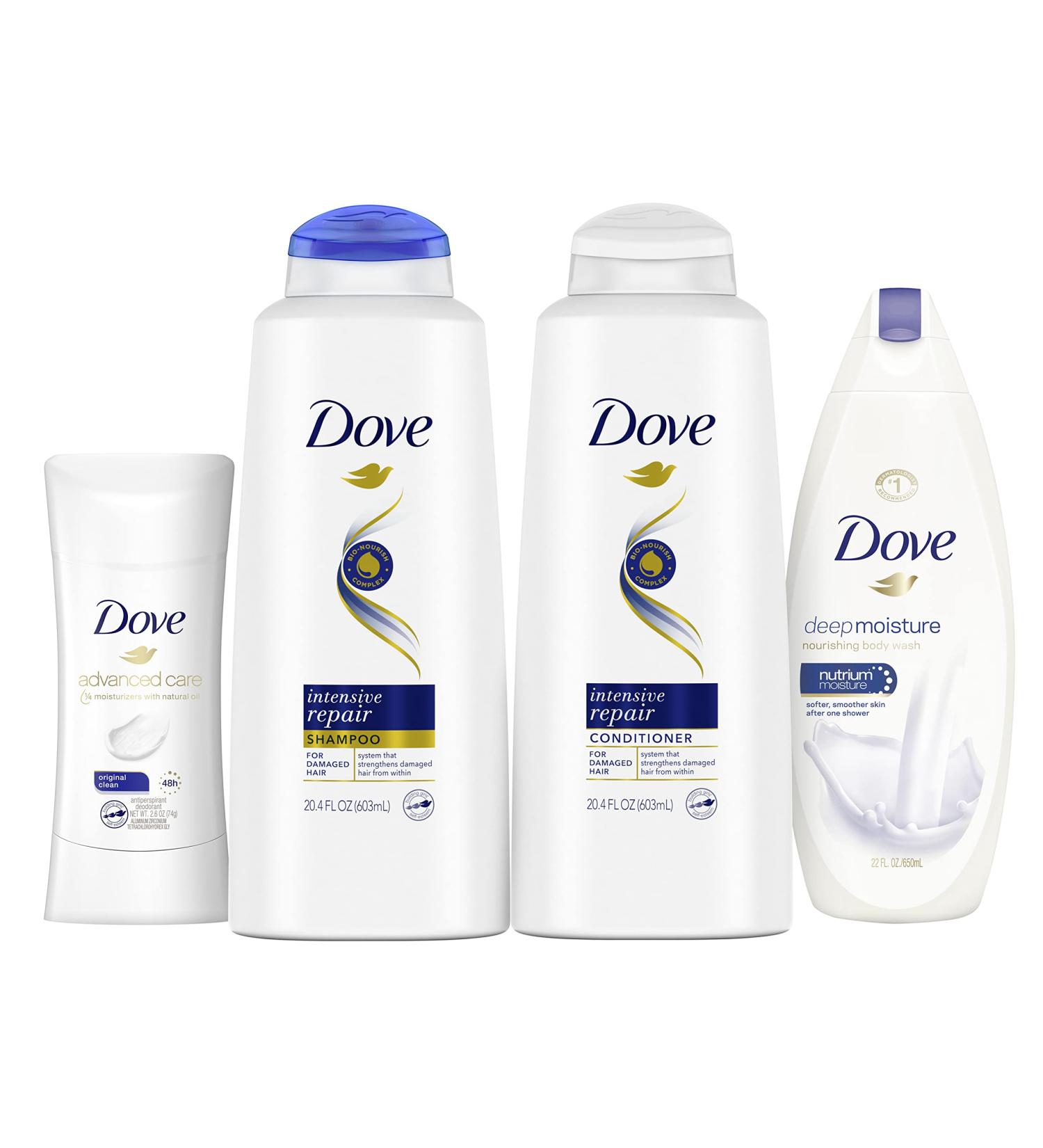Dove Deep Moisture Hair and Skin Care Regimen Pack - 2 Hair, 2 Skin Products for Soft Skin and Clean Hair - Buy Online on SooperMarket.com