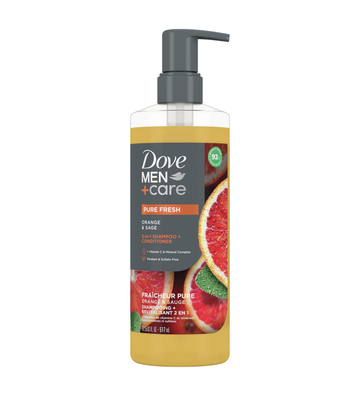 Dove Men+Care 2-in-1 Shampoo & Conditioner - Pure Fresh Orange & Sage - Strong Healthy Hair - Vitamin C & Mineral Complex - 17.5 oz - International Shipping - Buy Online on SooperMarket.com
