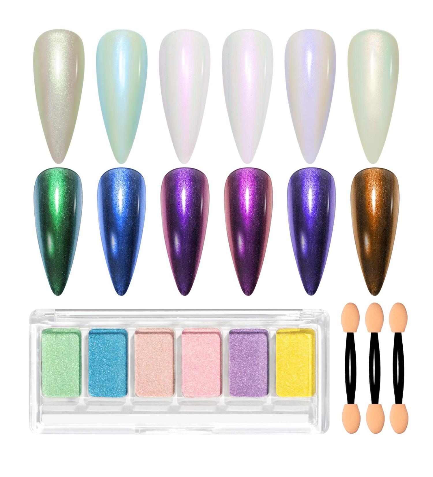 MIZHSE Chrome Nail Powder Set - 6 Colors Mermaid Aurora Moonlight Effect - Nail Art Pigment for Gel Polish - Mirror Effect Glitter Powder - Easy DIY Nail Studio - MJF002 - Buy Online on SooperMarket.com