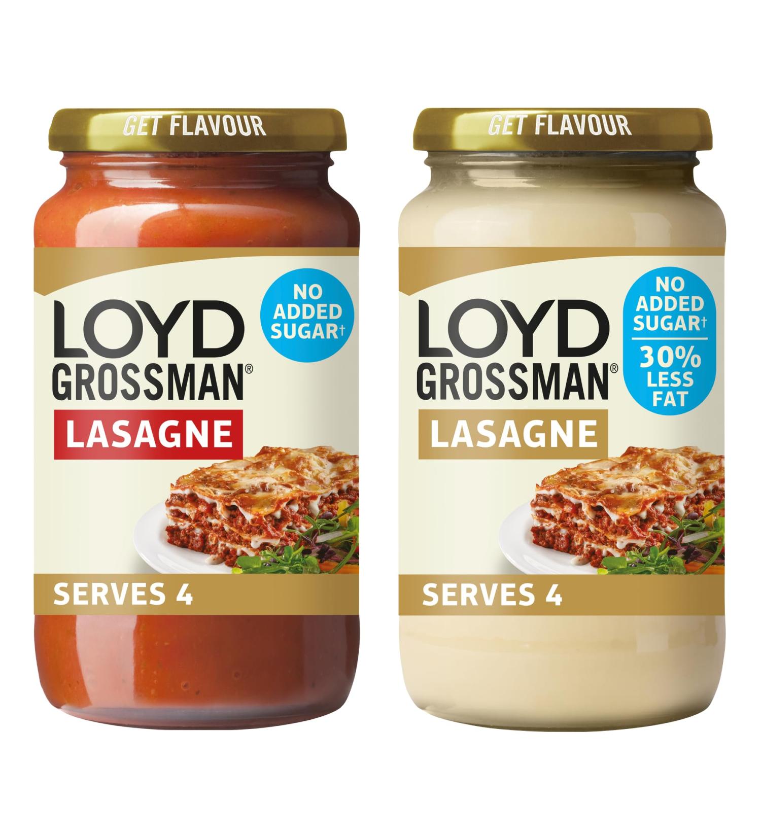Loyd Grossman No Added Sugar Bundle: 1 x 440 g White Lasagna Sauce & 1 x 450 g Red Lasagna Sauce - Buy Online on SooperMarket.com
