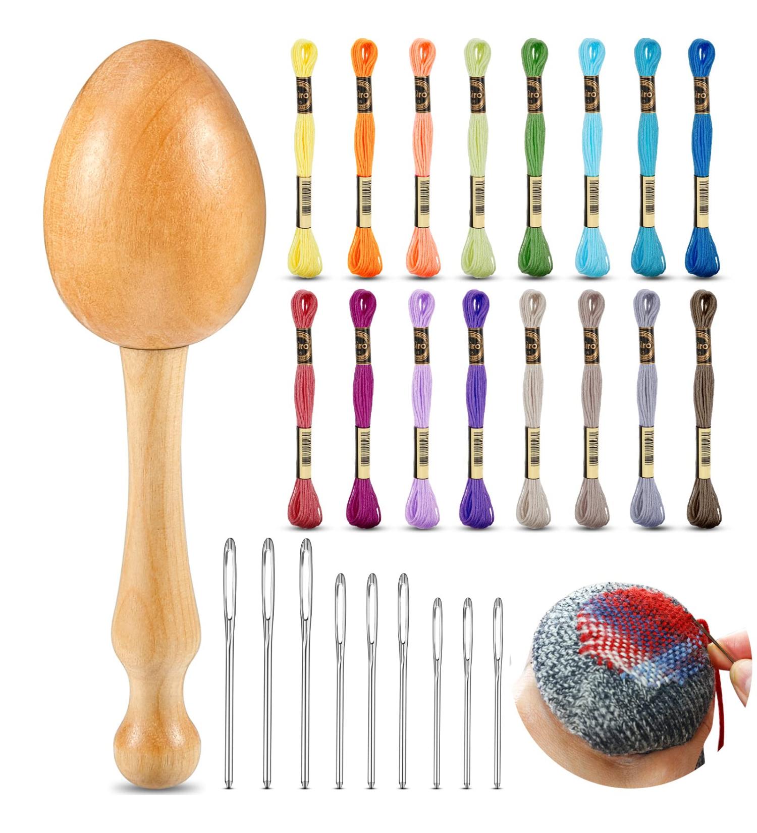 Wooden Darning Egg Kit for Socks - Needles, Threads, and Supplies - Buy Online on SooperMarket.com