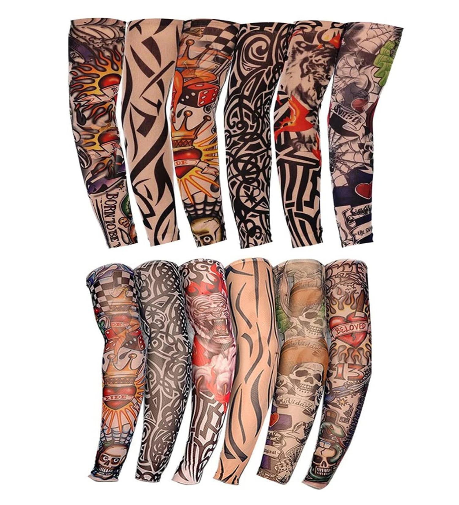 Kirozanny 12pcs Art Fake Temporary Tattoo Sun Protection Compression Arm Sleeves - Random Color - Buy Online on SooperMarket.com