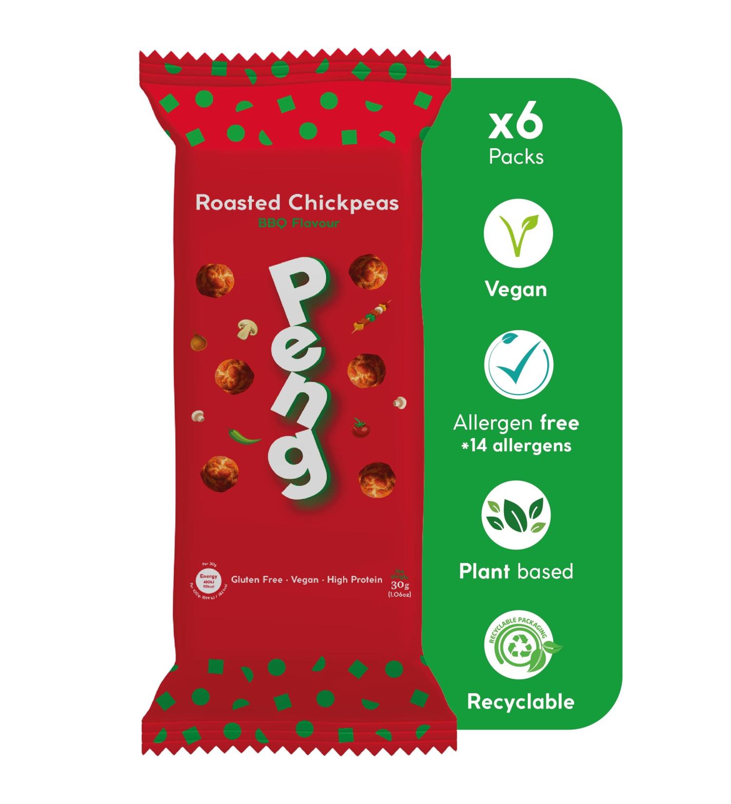 Peng Roasted Chickpeas Snack (6 x 30g) - BBQ Flavor | High Protein Plant-Based Crunchy Snack - Buy Online on SooperMarket.com