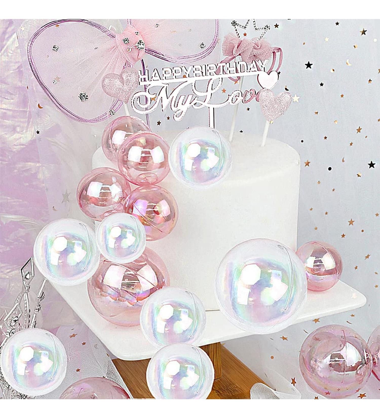 Bubble Balls Cupcake Toppers Set - 16Pcs Pink Cake Insert Toppers for Wedding, Anniversary, Mother's Day, Birthday Party Decorations - Buy Online on SooperMarket.com